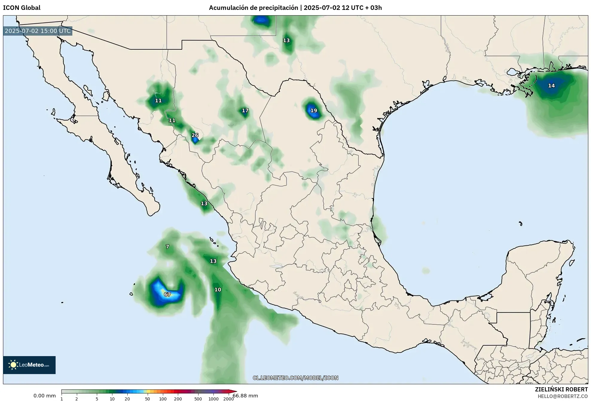 ICON model - México, Acumulación de precipitación