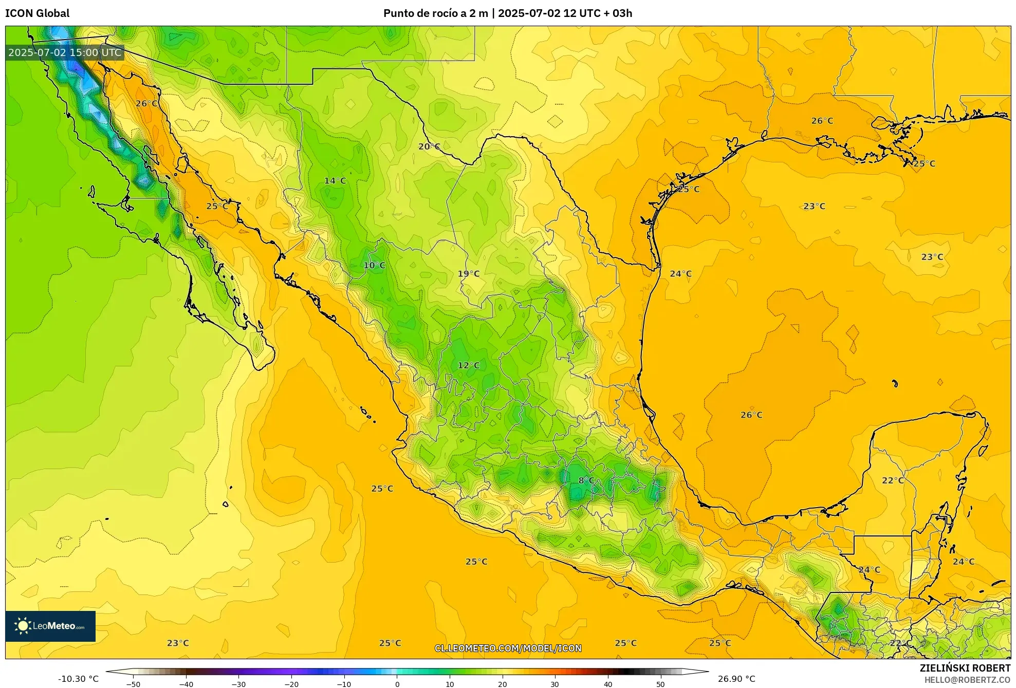 ICON model - México, Punto de rocío a 2 m