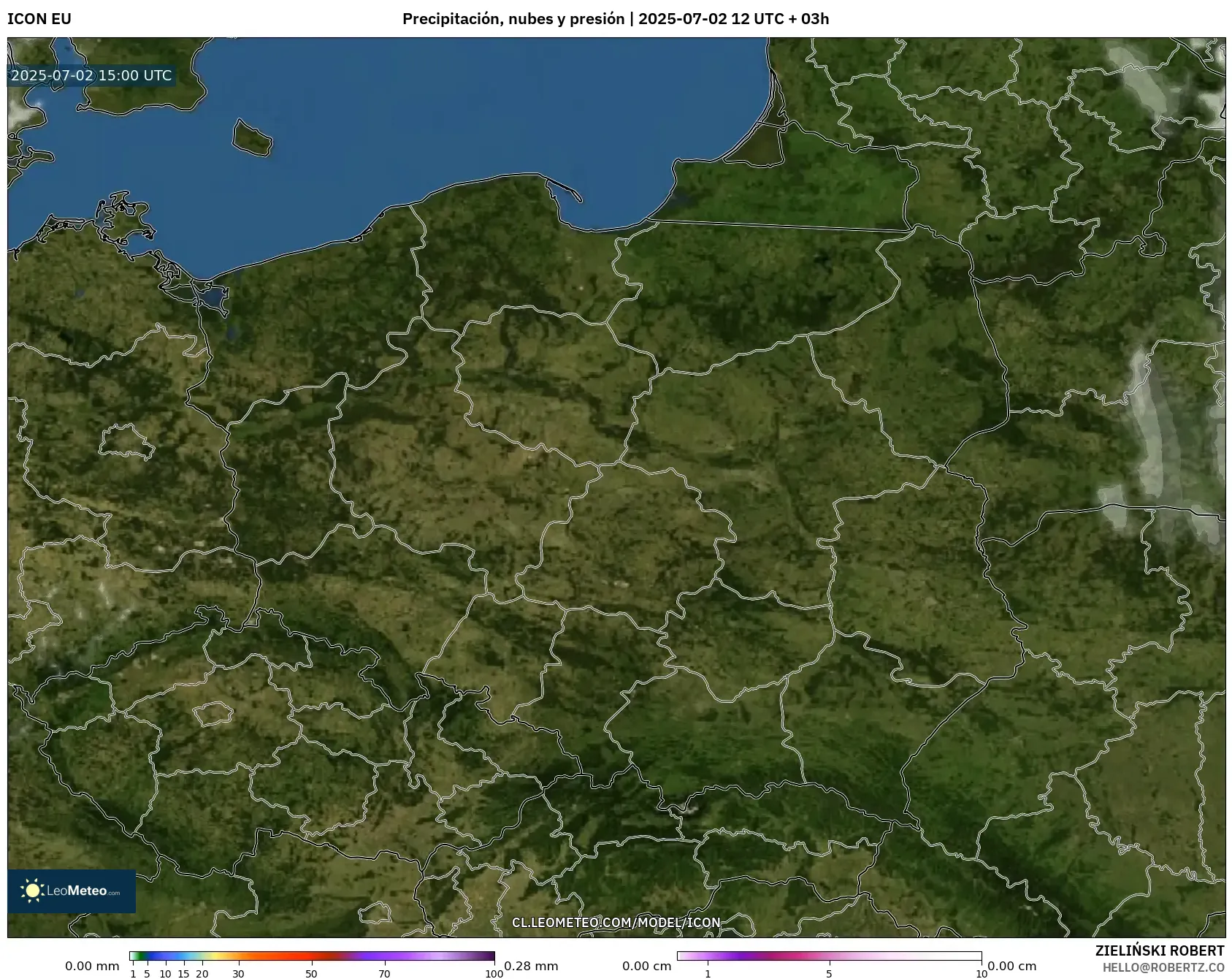ICON model - Polonia, Precipitación, nubes y presión
