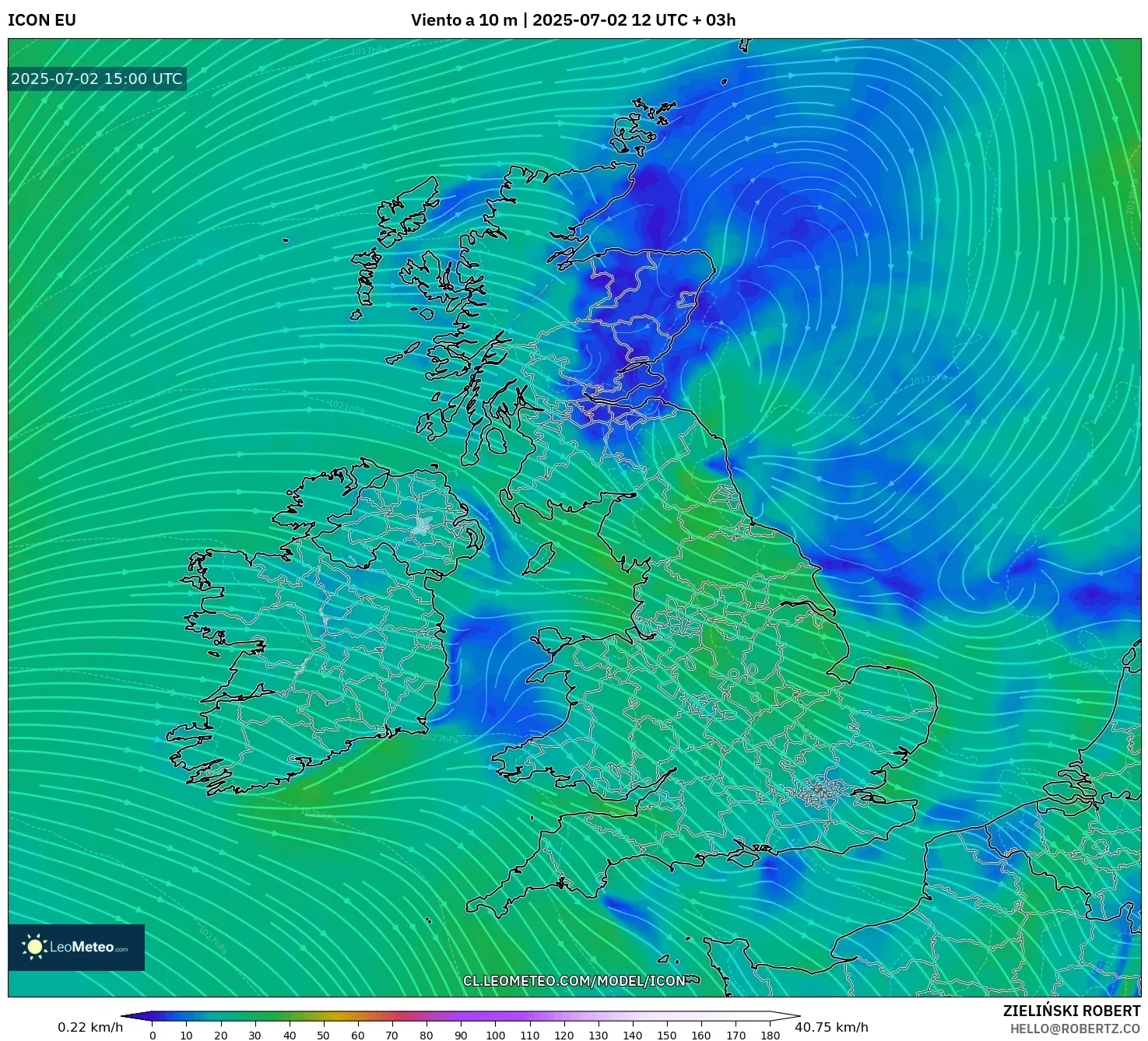 ICON model - Reino Unido, Viento a 10 m
