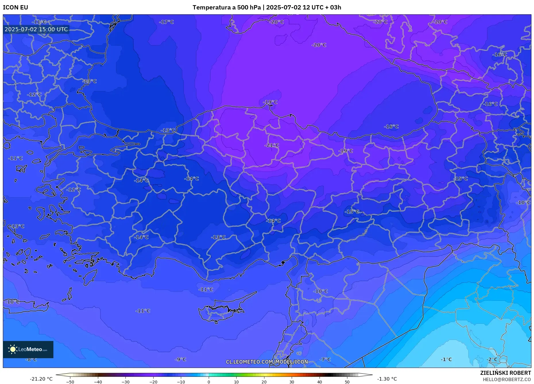 ICON model - Turquía, Temperatura a 500 hPa