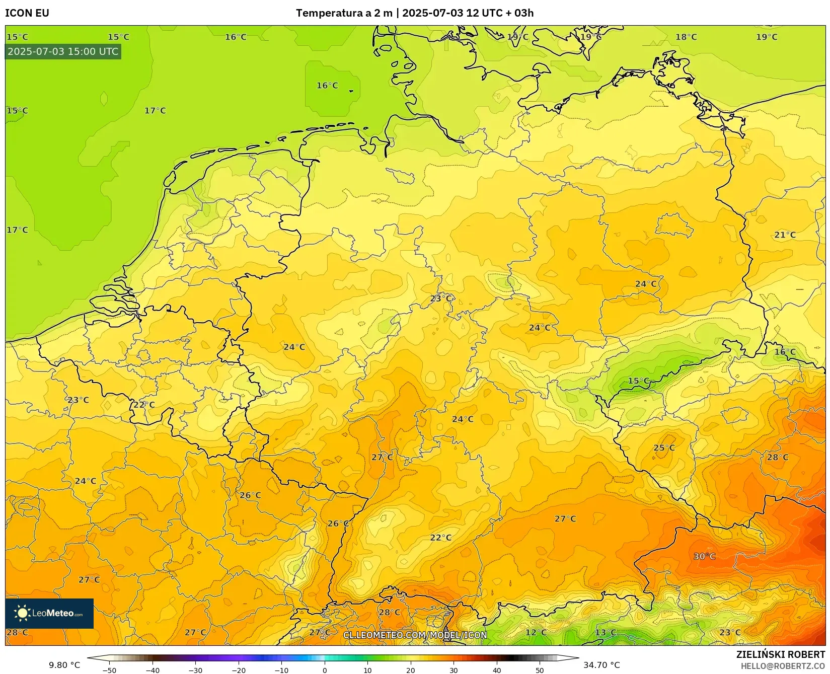 ICON model - Alemania, Temperatura a 2 m