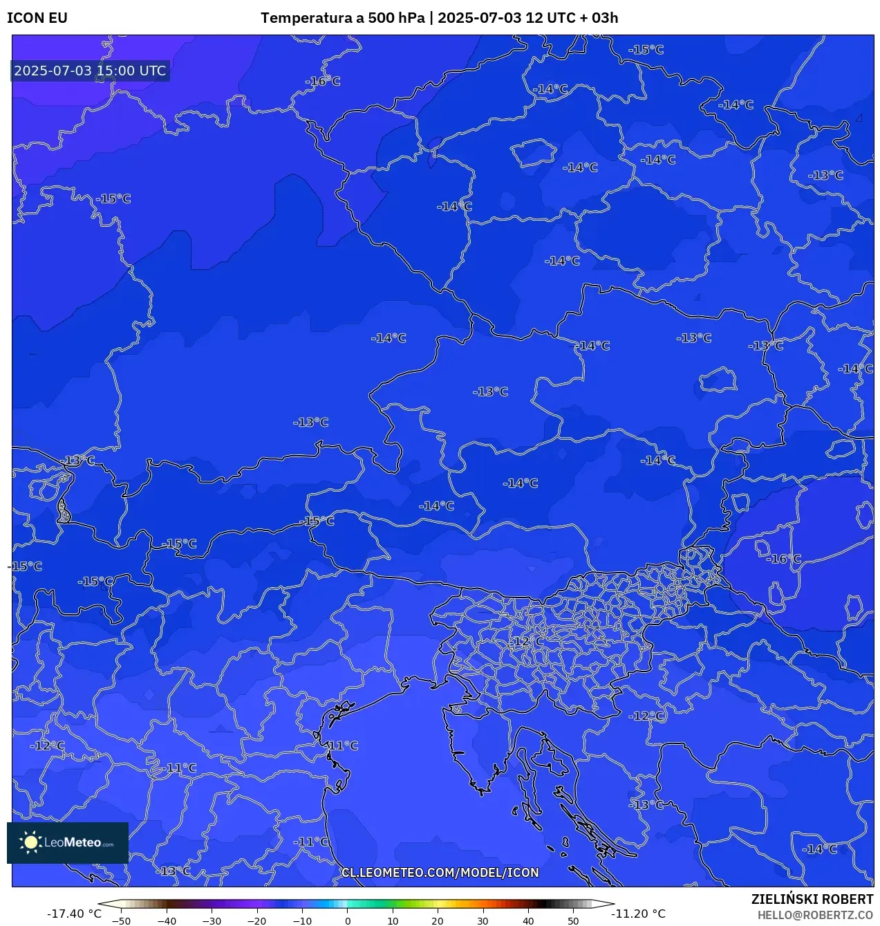 ICON model - Austria, Temperatura a 500 hPa