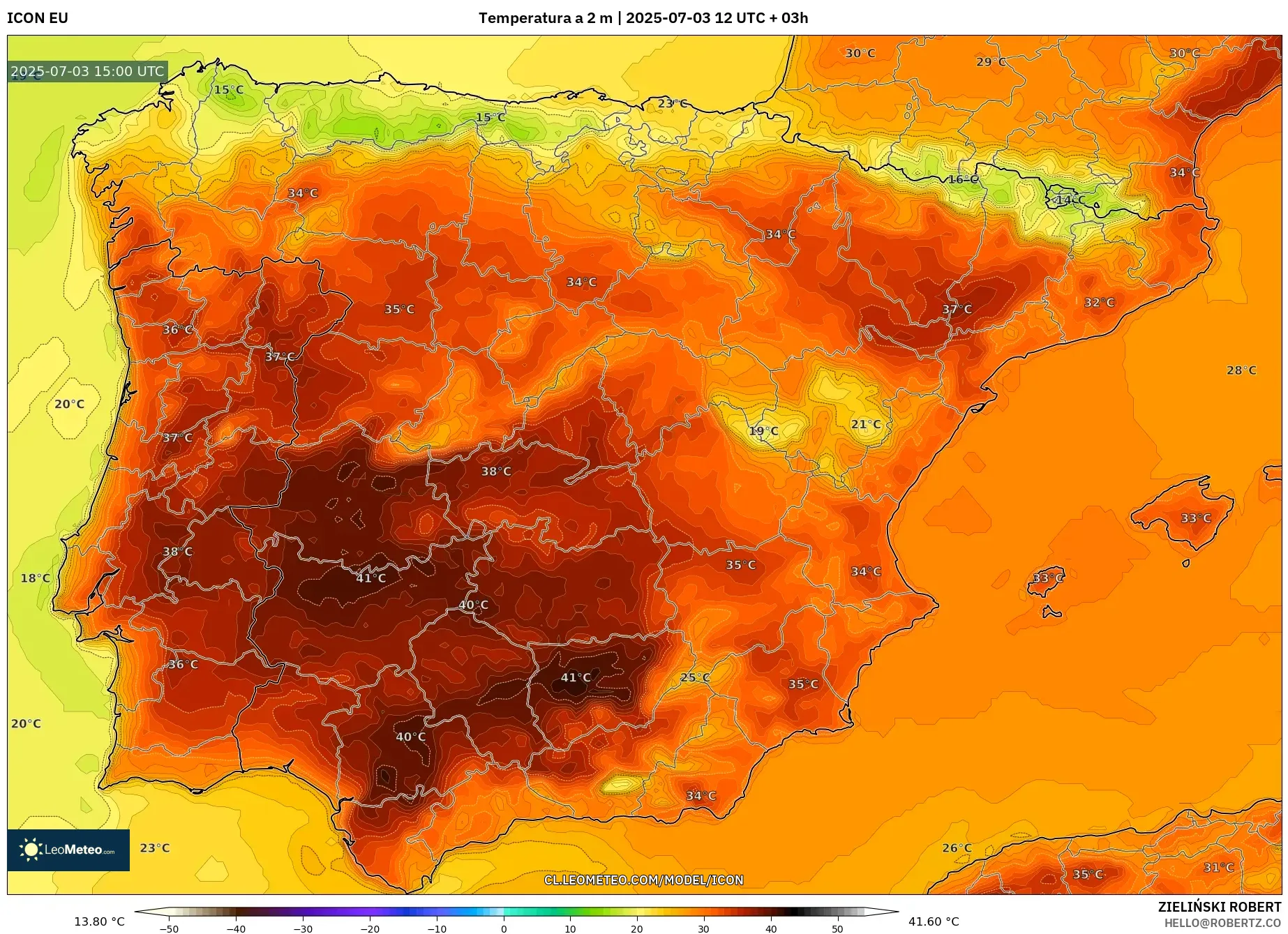 ICON model - España, Temperatura a 2 m