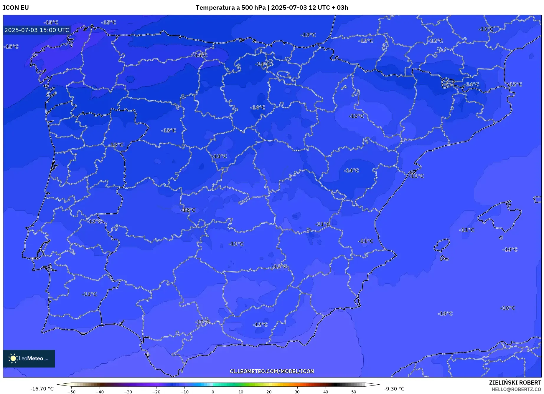 ICON model - España, Temperatura a 500 hPa