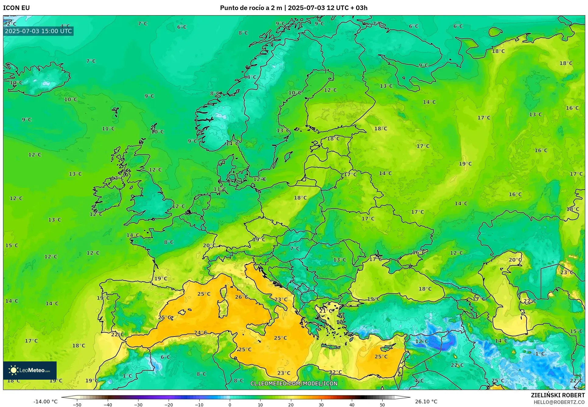 ICON model - Europa, Punto de rocío a 2 m