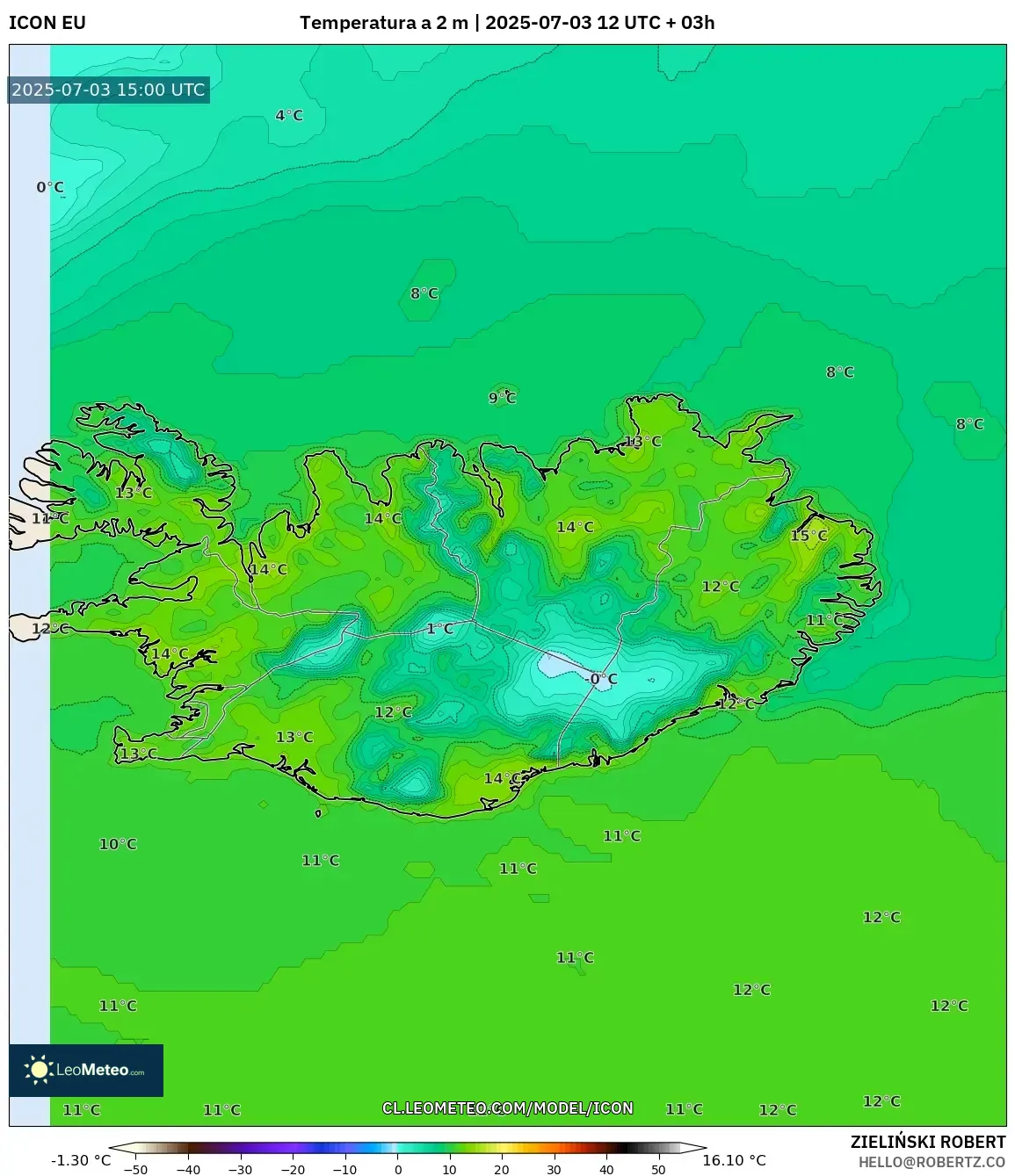 ICON model - Islandia, Temperatura a 2 m