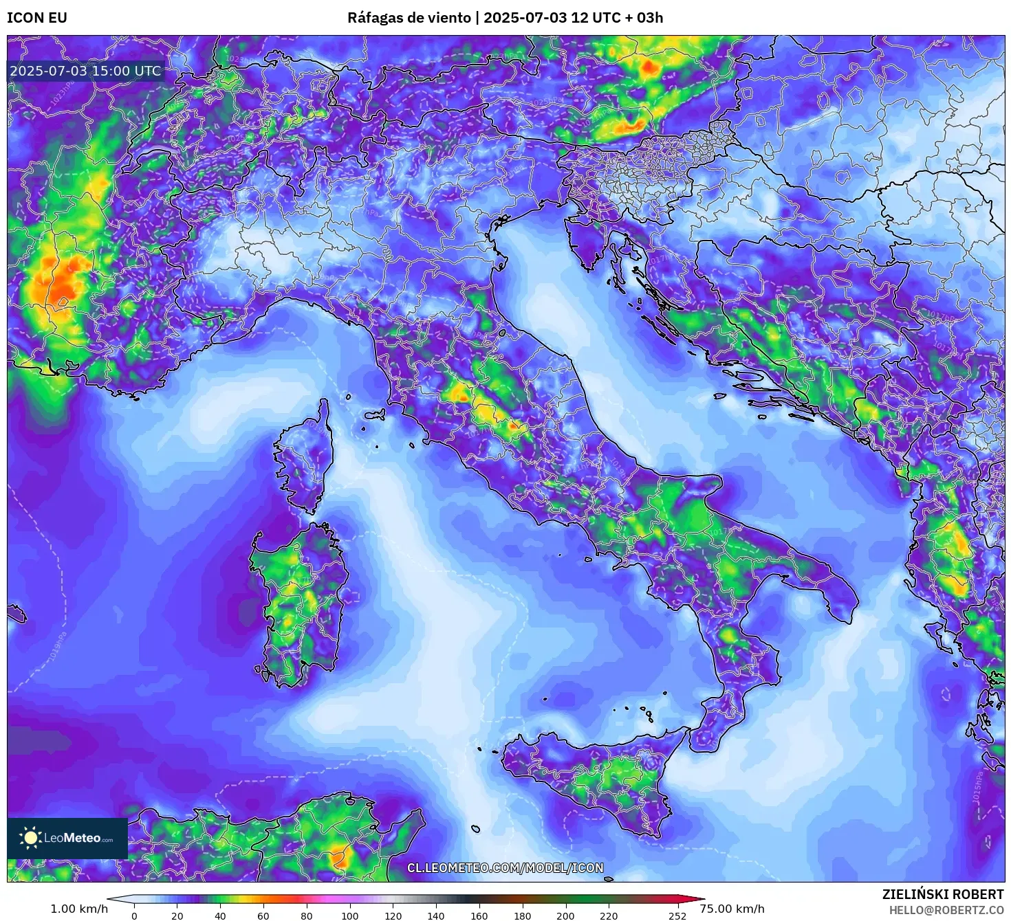 ICON model - Italia, Ráfagas de viento