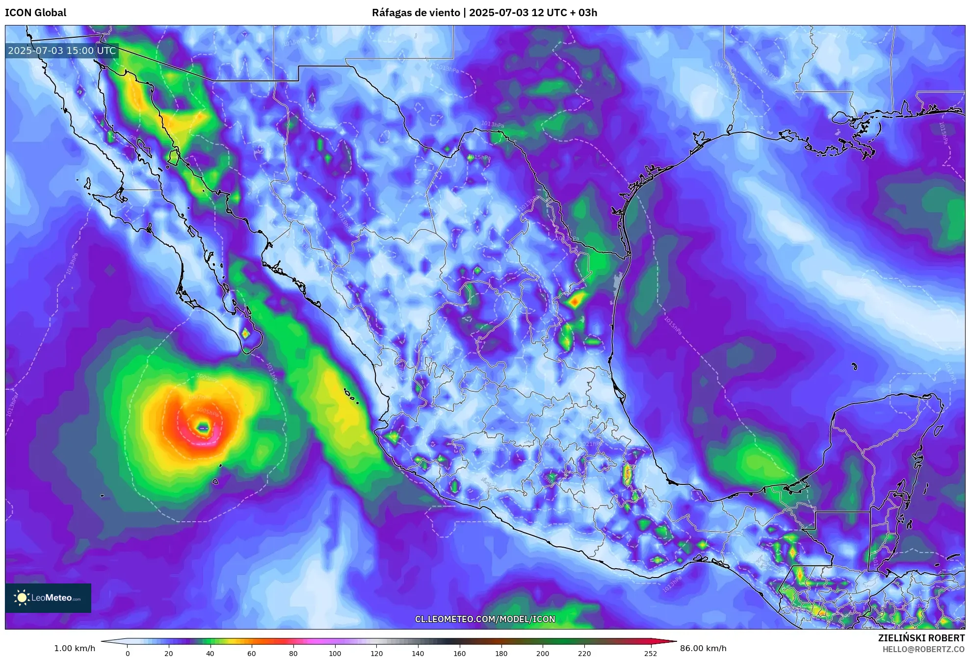 ICON model - México, Ráfagas de viento