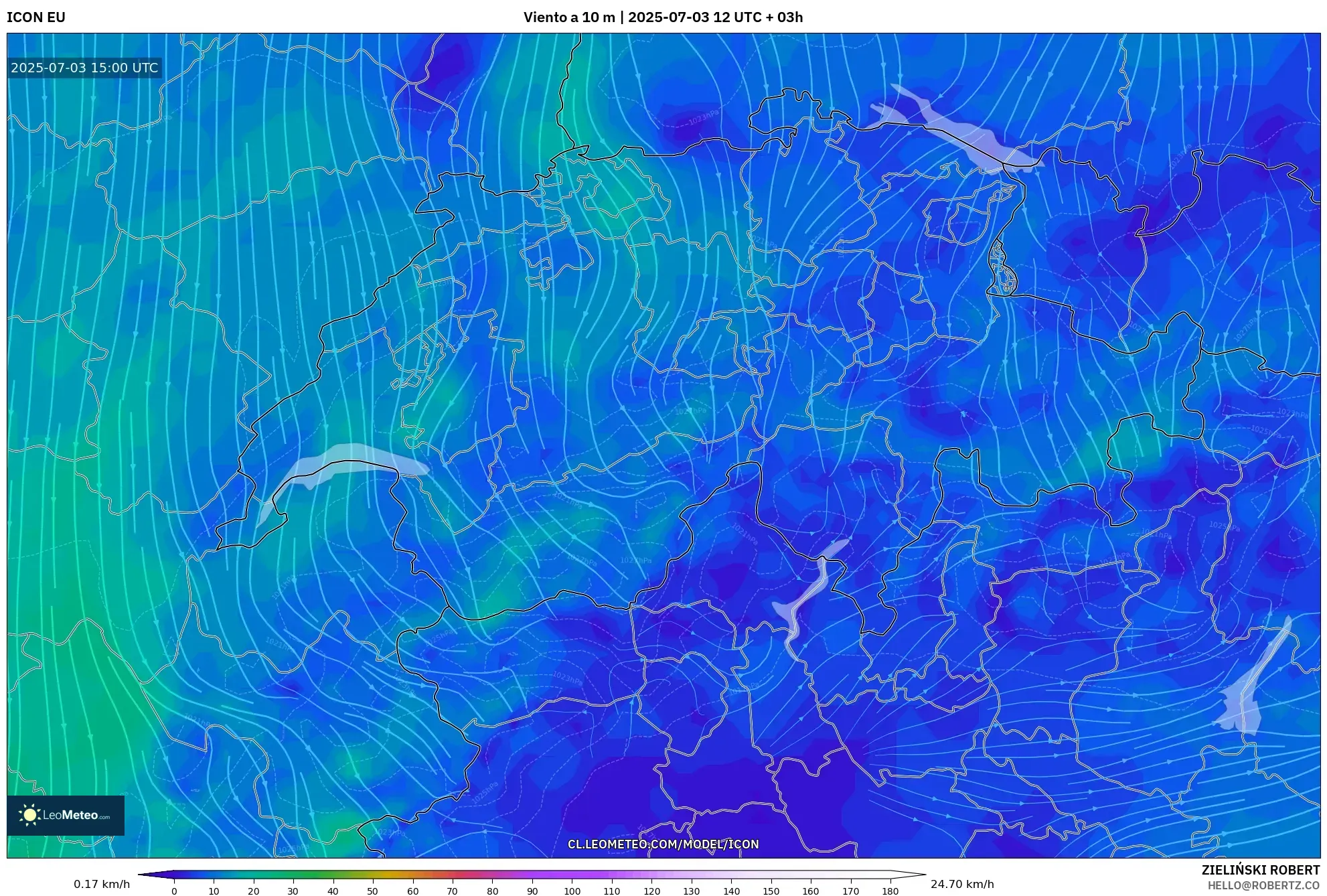 ICON model - Suiza, Viento a 10 m