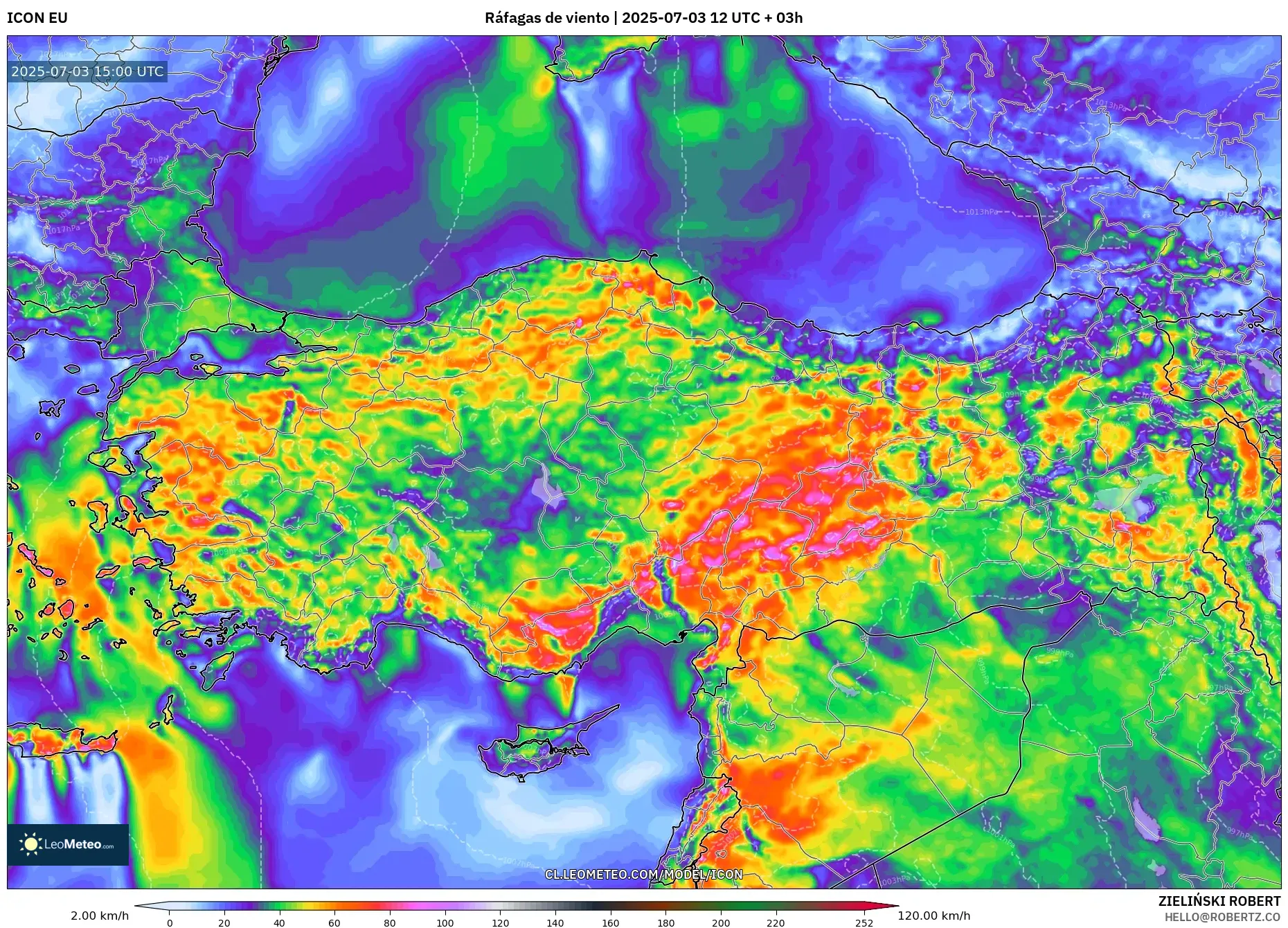 ICON model - Turquía, Ráfagas de viento