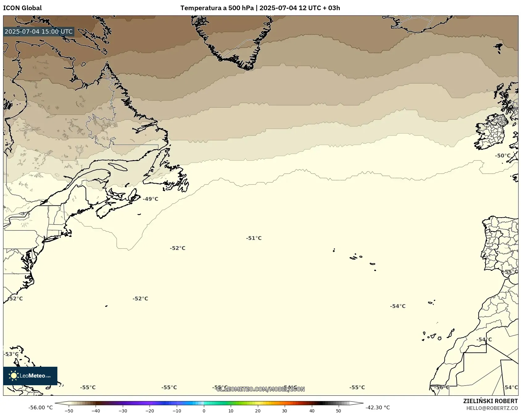 ICON model - Norte Atlántico, Temperatura a 500 hPa ICON model - Norte Atlántico, Temperatura a 500 hPa