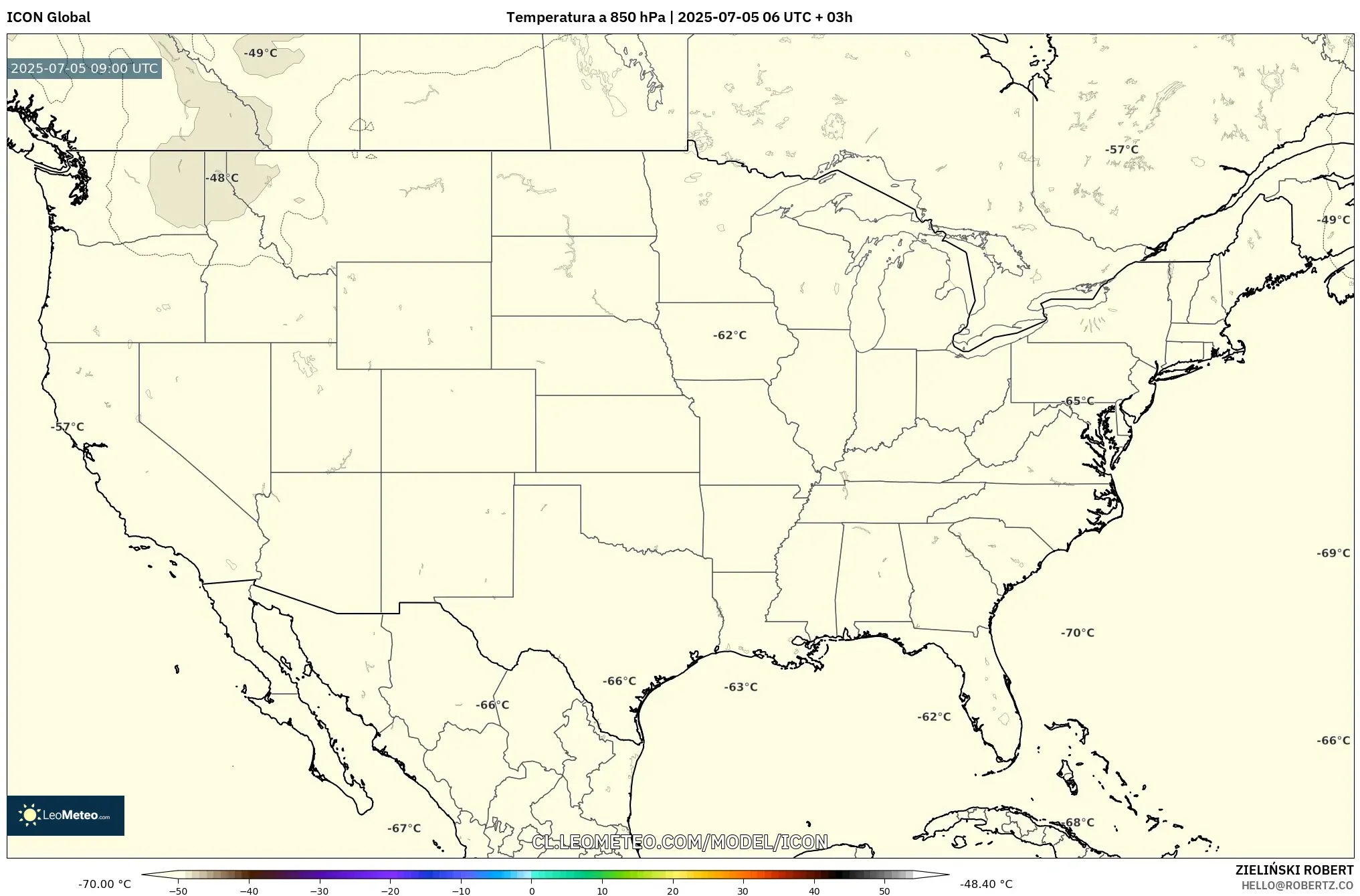 ICON model - Estados Unidos, Temperatura a 850 hPa ICON model - Estados Unidos, Temperatura a 850 hPa