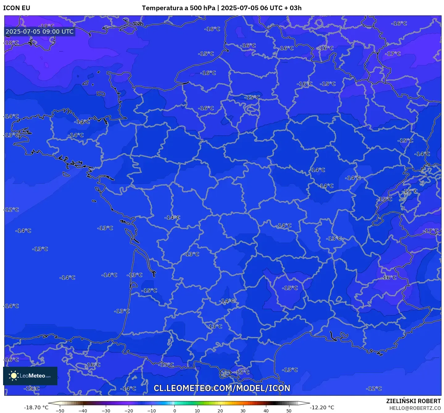 ICON model - Francia, Temperatura a 500 hPa ICON model - Francia, Temperatura a 500 hPa