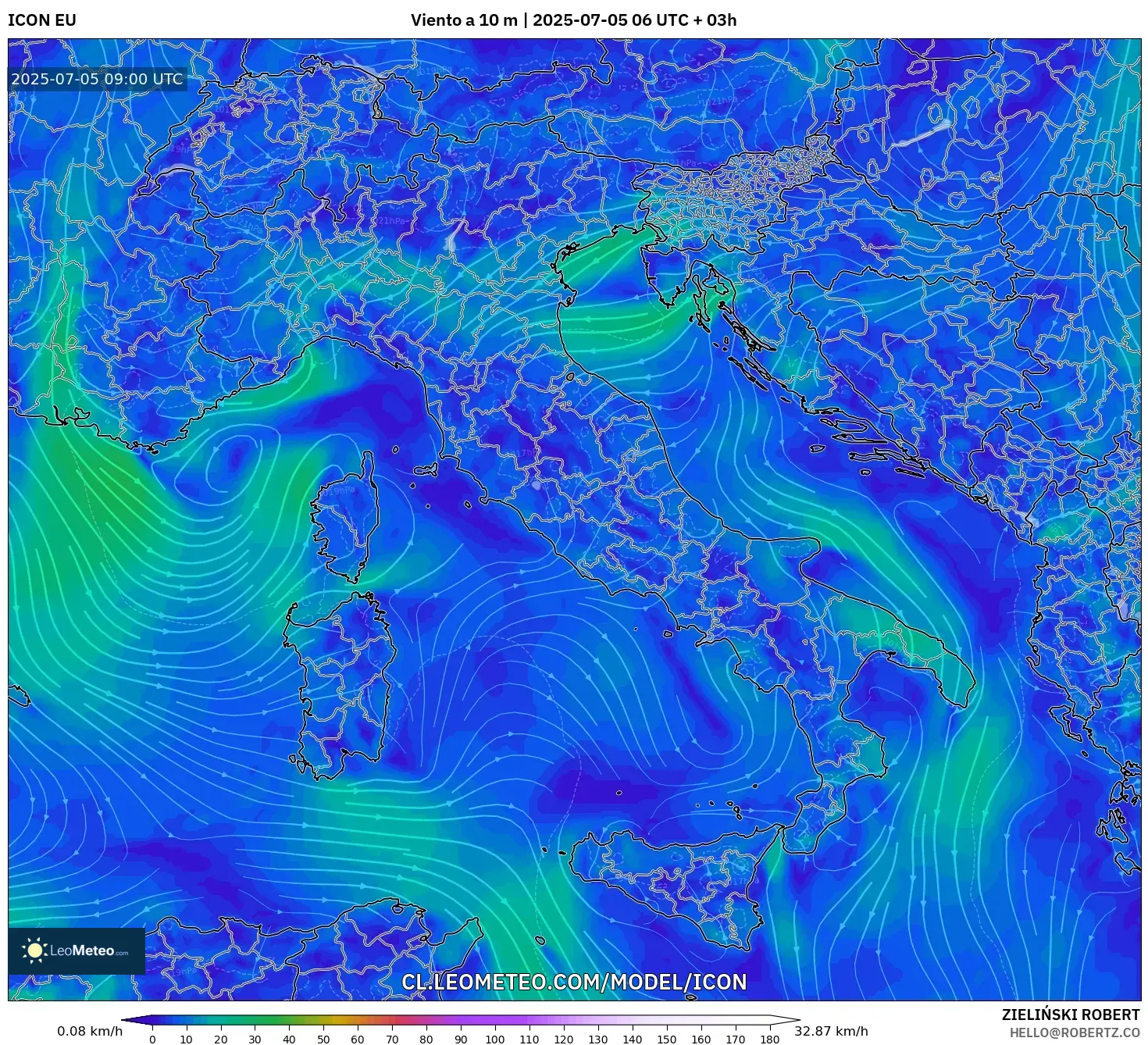 ICON model - Italia, Viento a 10 m ICON model - Italia, Viento a 10 m