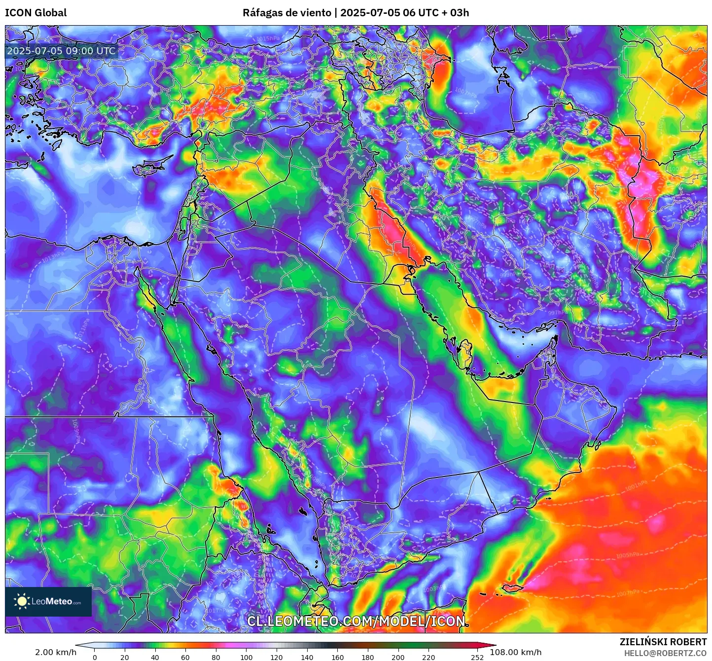 ICON model - Oriente Medio, Ráfagas de viento ICON model - Oriente Medio, Ráfagas de viento