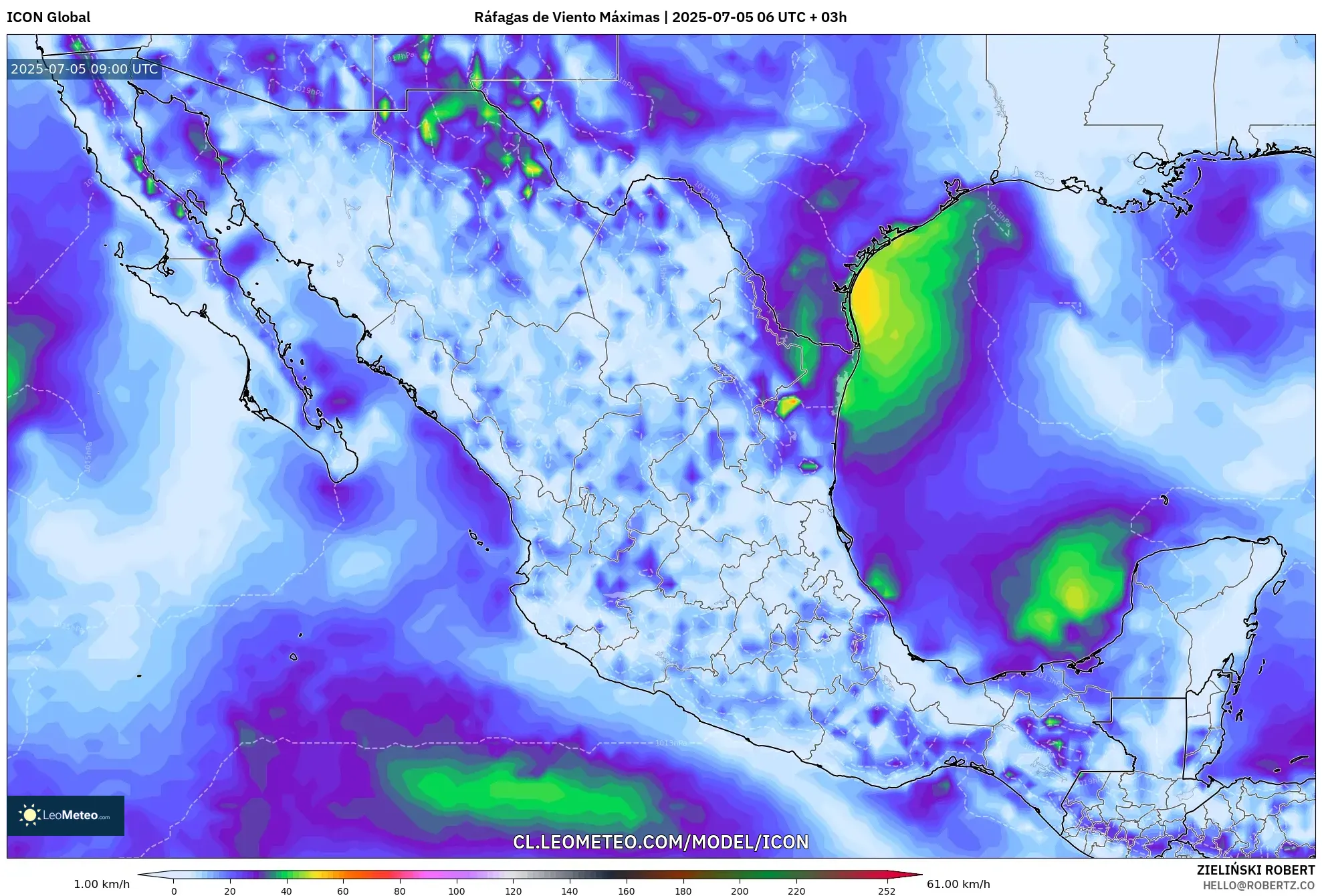 ICON model - México, Ráfagas de Viento Máximas ICON model - México, Ráfagas de Viento Máximas