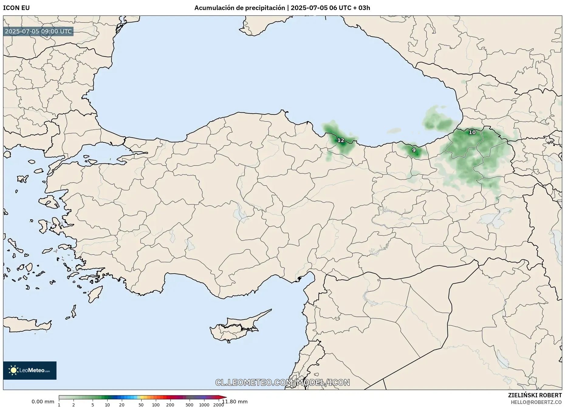 ICON model - Turquía, Acumulación de precipitación ICON model - Turquía, Acumulación de precipitación