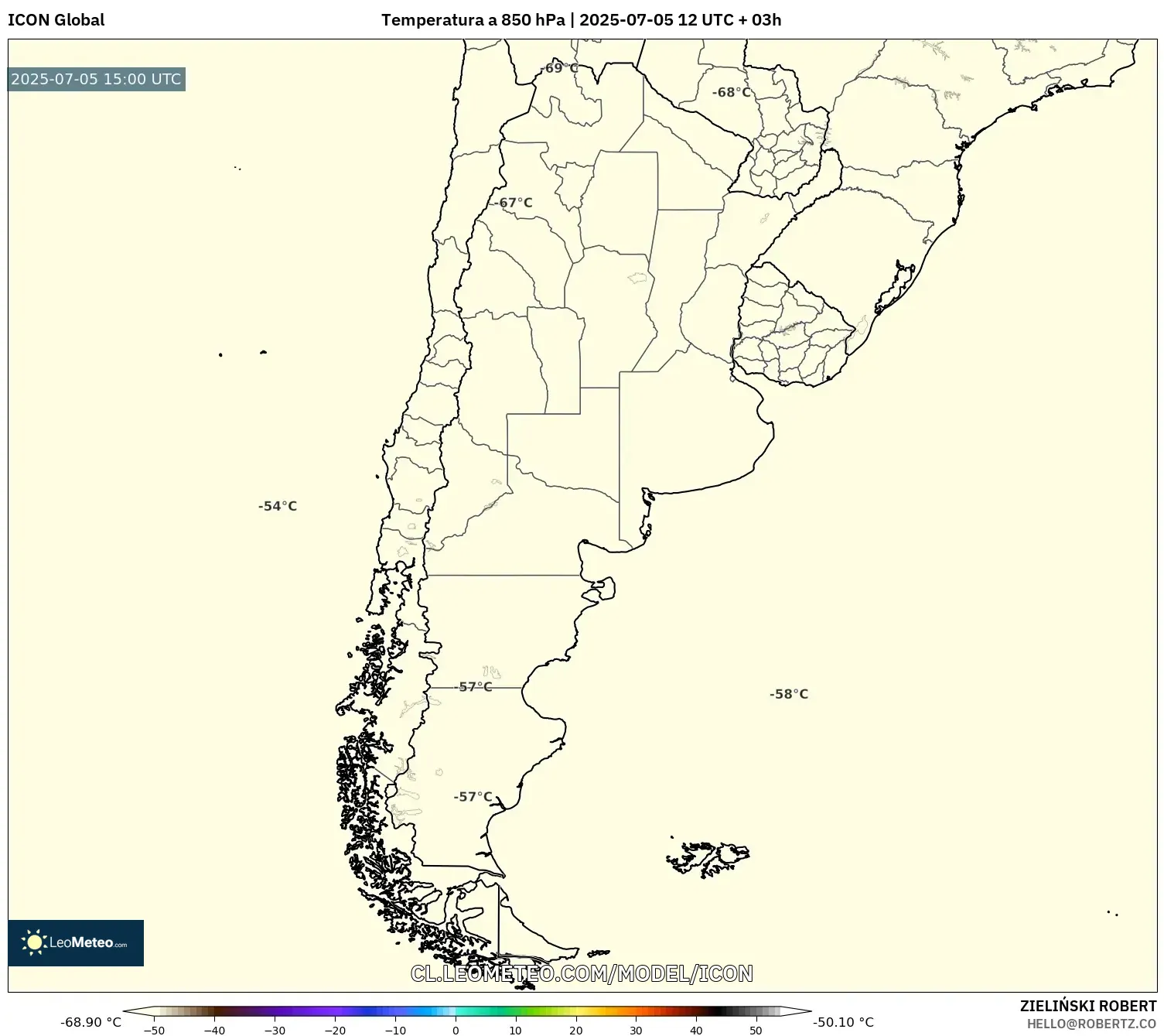 ICON model - Argentina, Temperatura a 850 hPa ICON model - Argentina, Temperatura a 850 hPa