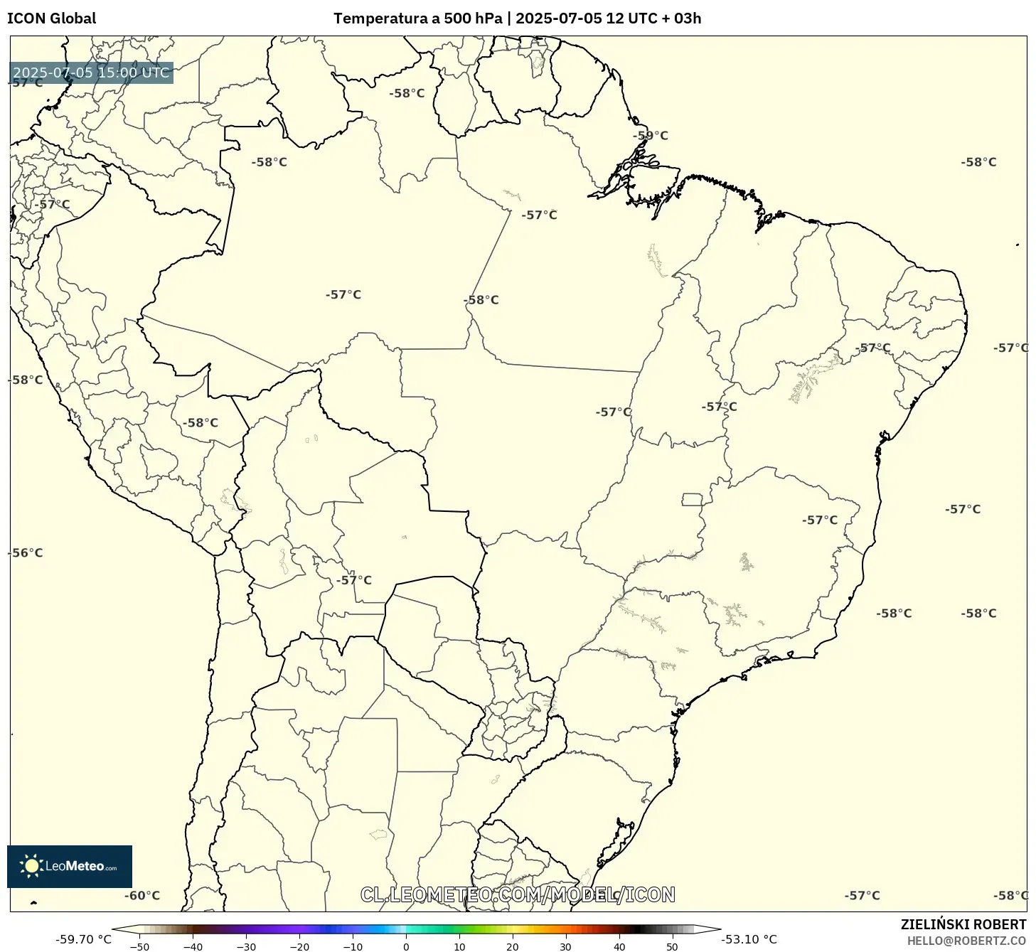 ICON model - Brasil, Temperatura a 500 hPa ICON model - Brasil, Temperatura a 500 hPa