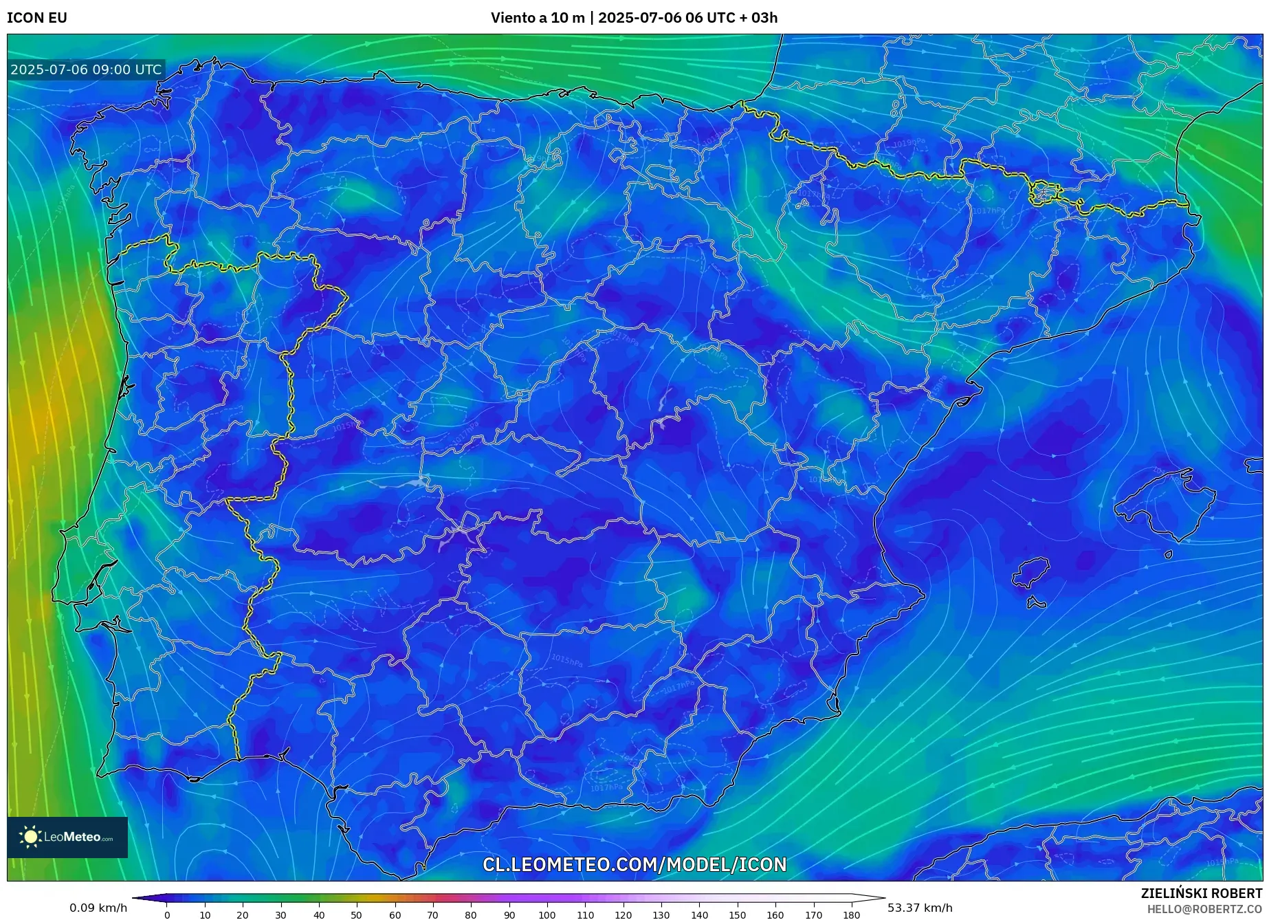ICON model - España, Viento a 10 m ICON model - España, Viento a 10 m
