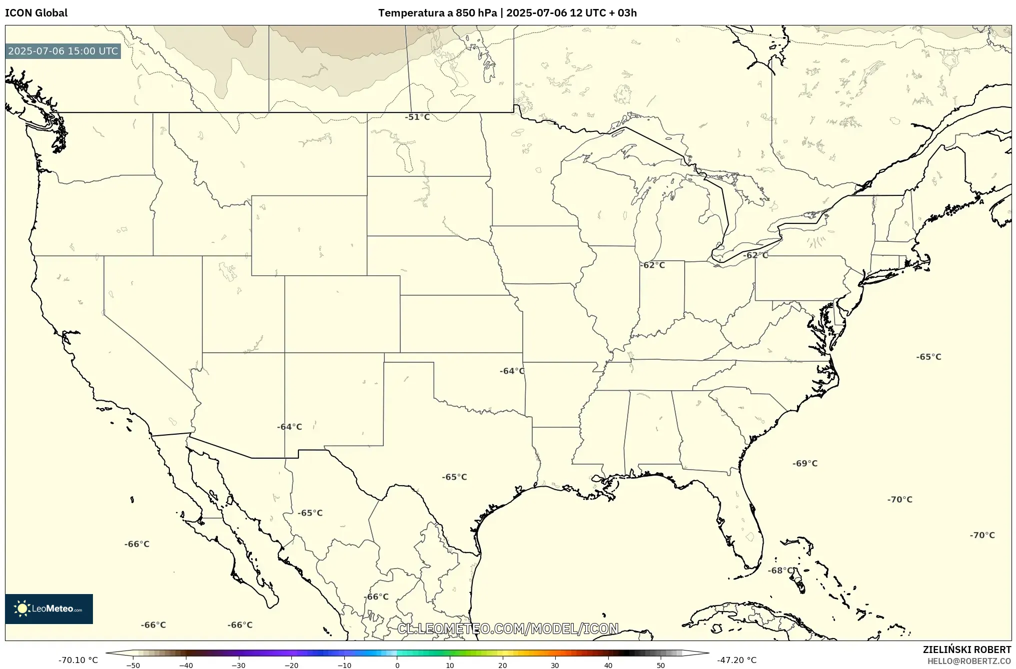 ICON model - Estados Unidos, Temperatura a 850 hPa ICON model - Estados Unidos, Temperatura a 850 hPa