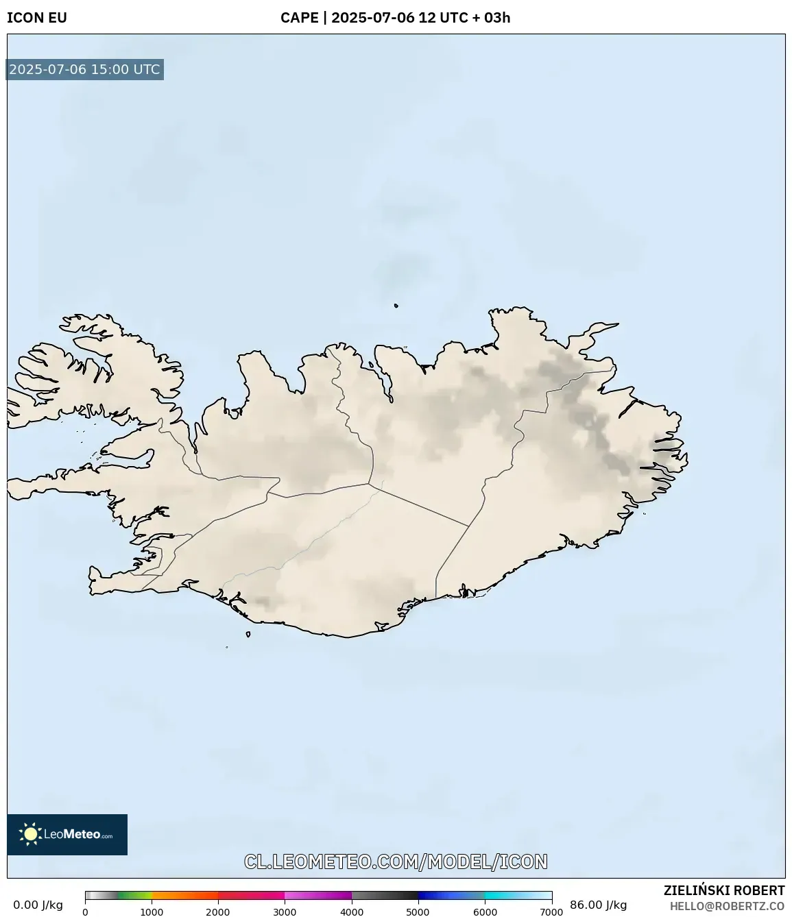 ICON model - Islandia, CAPE ICON model - Islandia, CAPE