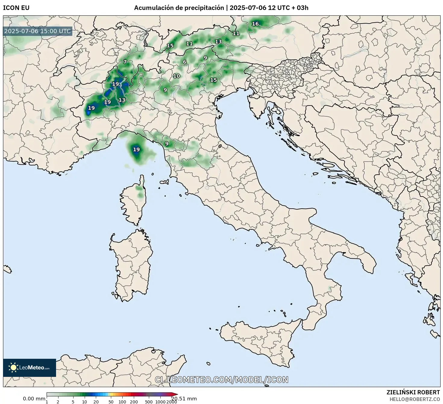 ICON model - Italia, Acumulación de precipitación ICON model - Italia, Acumulación de precipitación