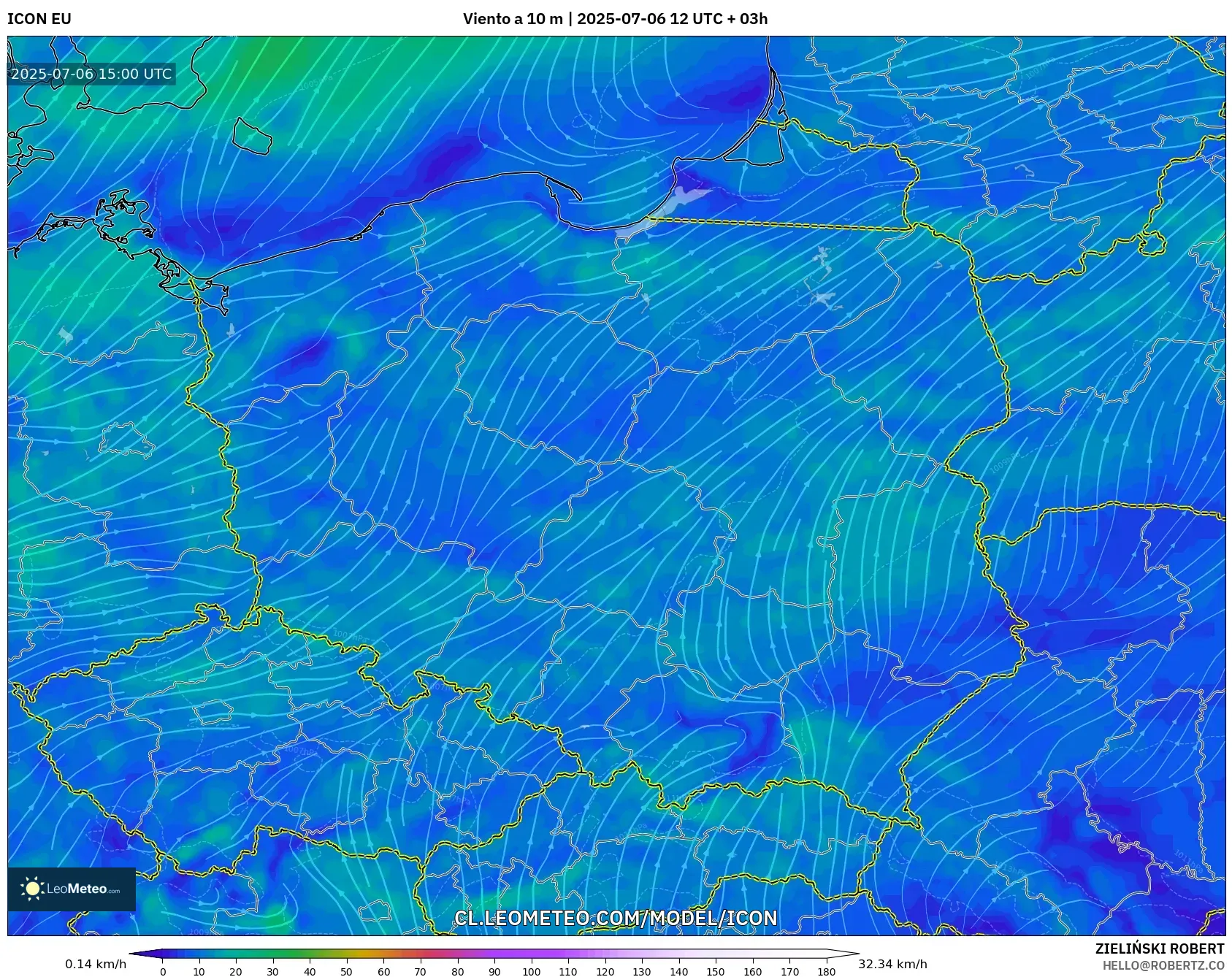 ICON model - Polonia, Viento a 10 m ICON model - Polonia, Viento a 10 m