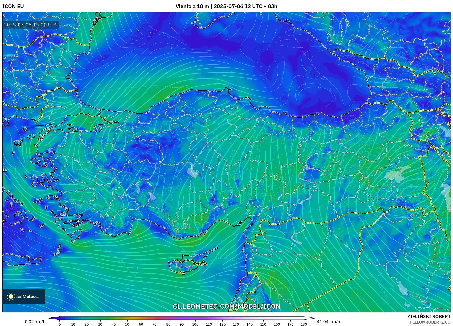 ICON model - Turquía, Viento a 10 m ICON model - Turquía, Viento a 10 m