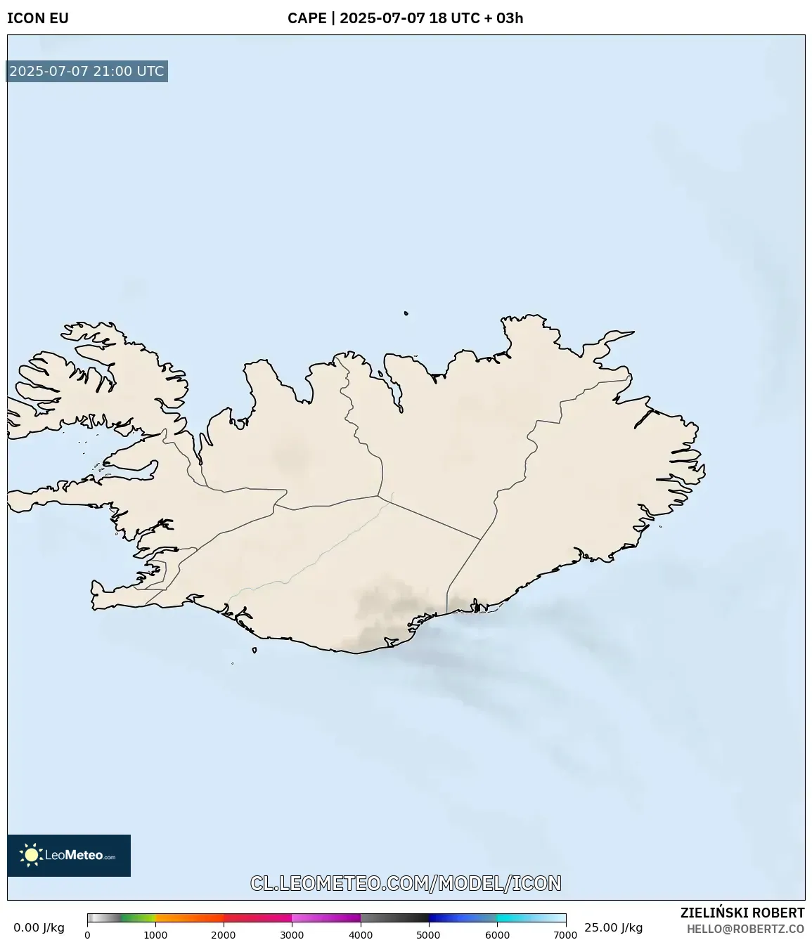 ICON model - Islandia, CAPE