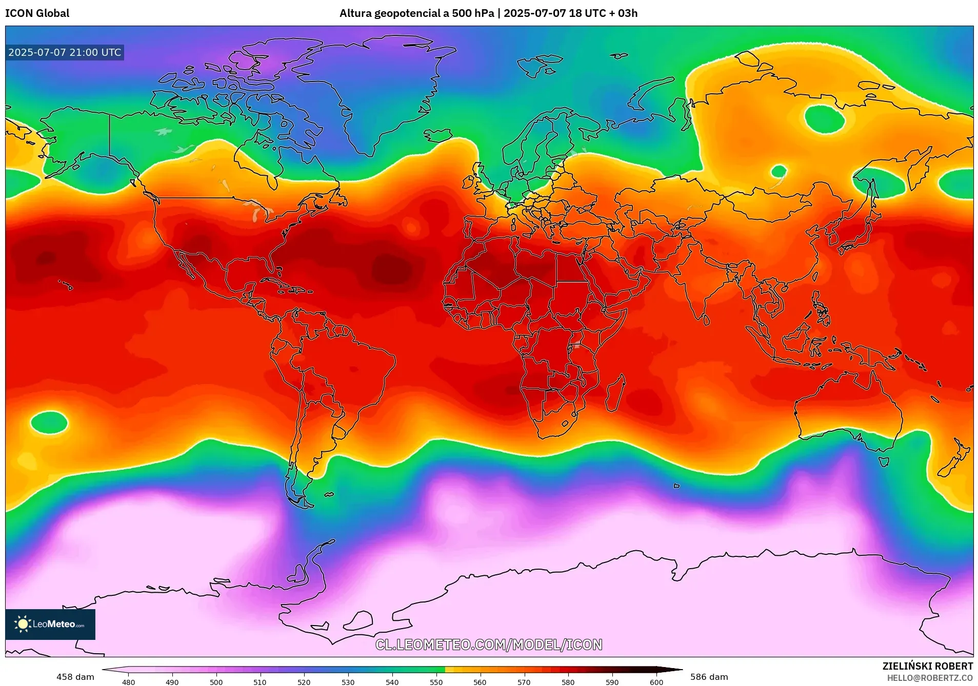 ICON model - Mundo, Altura geopotencial a 500 hPa ICON model - Mundo, Altura geopotencial a 500 hPa