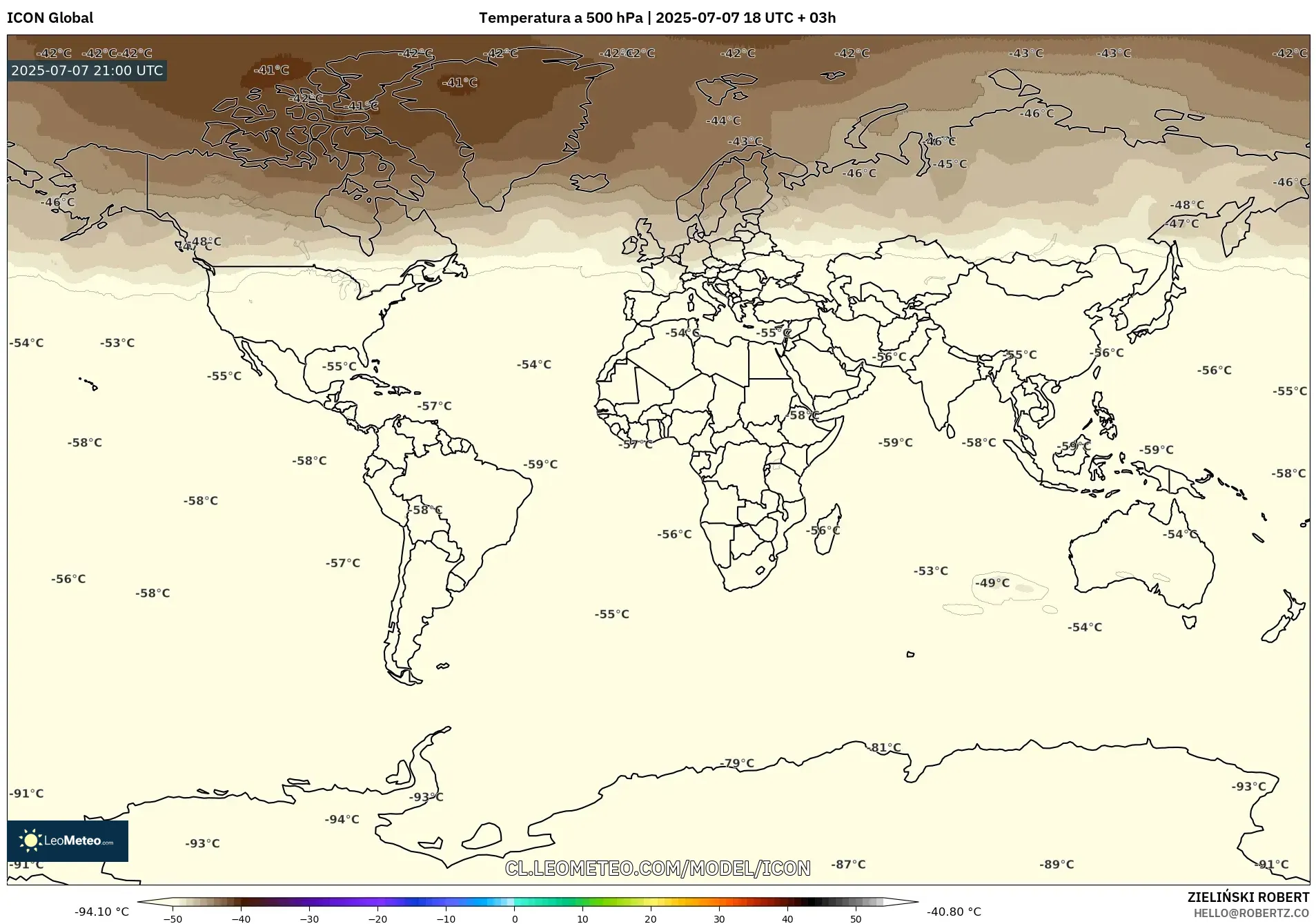 ICON model - Mundo, Temperatura a 500 hPa ICON model - Mundo, Temperatura a 500 hPa