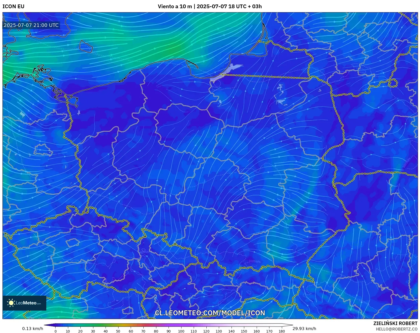 ICON model - Polonia, Viento a 10 m ICON model - Polonia, Viento a 10 m
