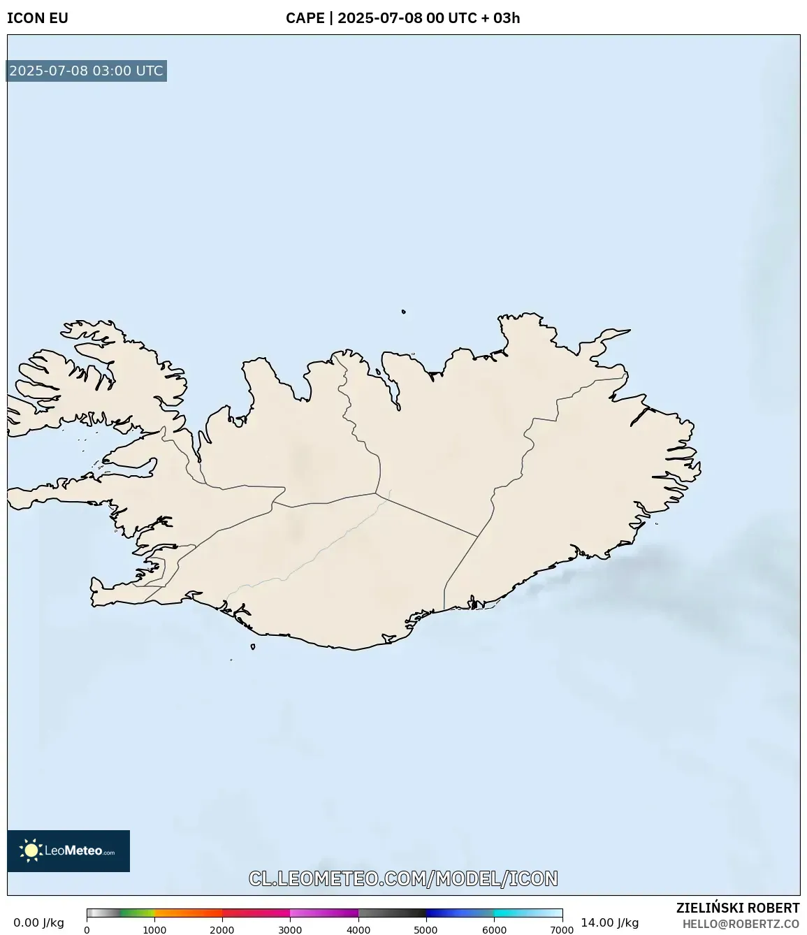 ICON model - Islandia, CAPE ICON model - Islandia, CAPE