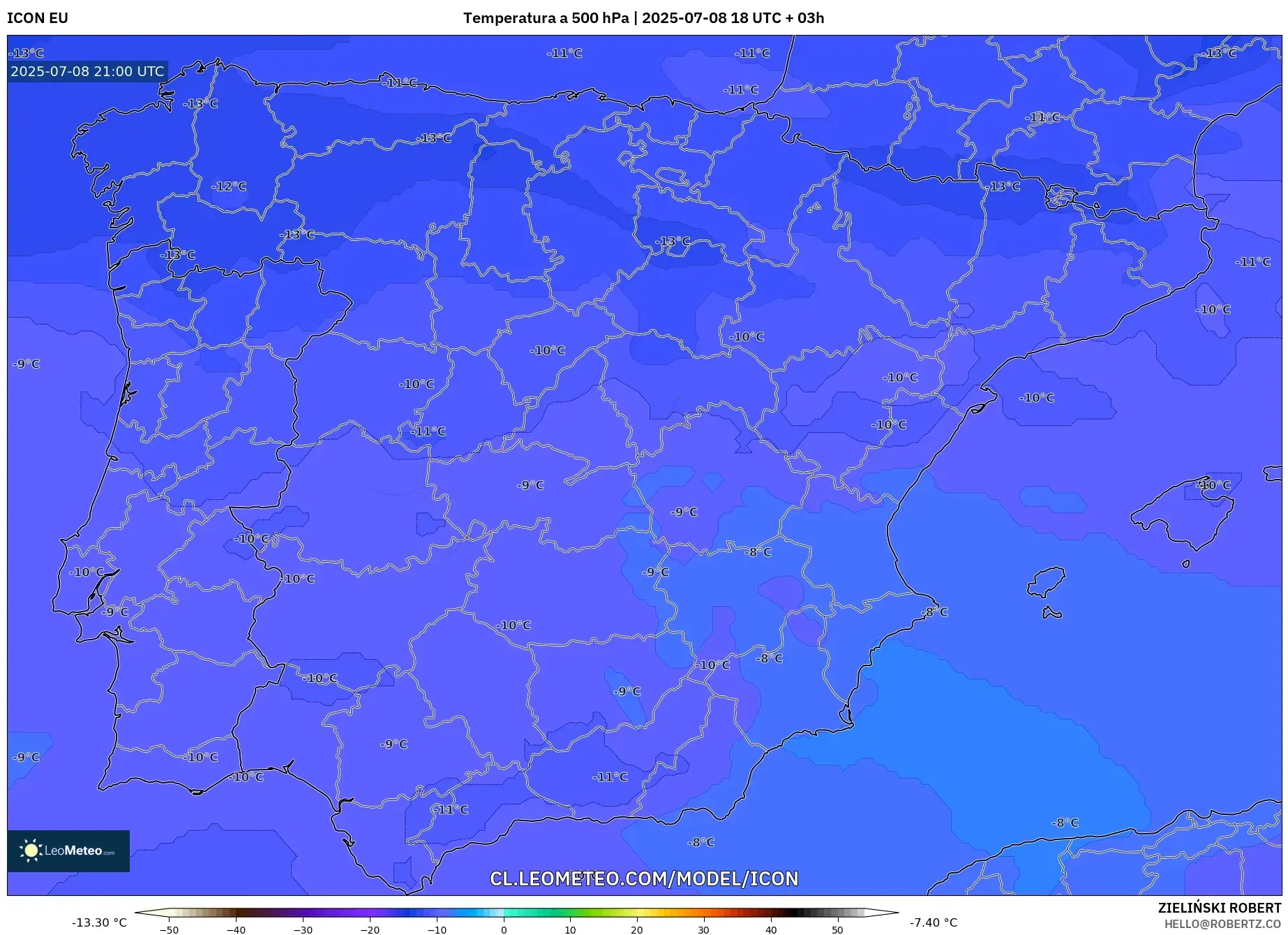 ICON model - España, Temperatura a 500 hPa ICON model - España, Temperatura a 500 hPa