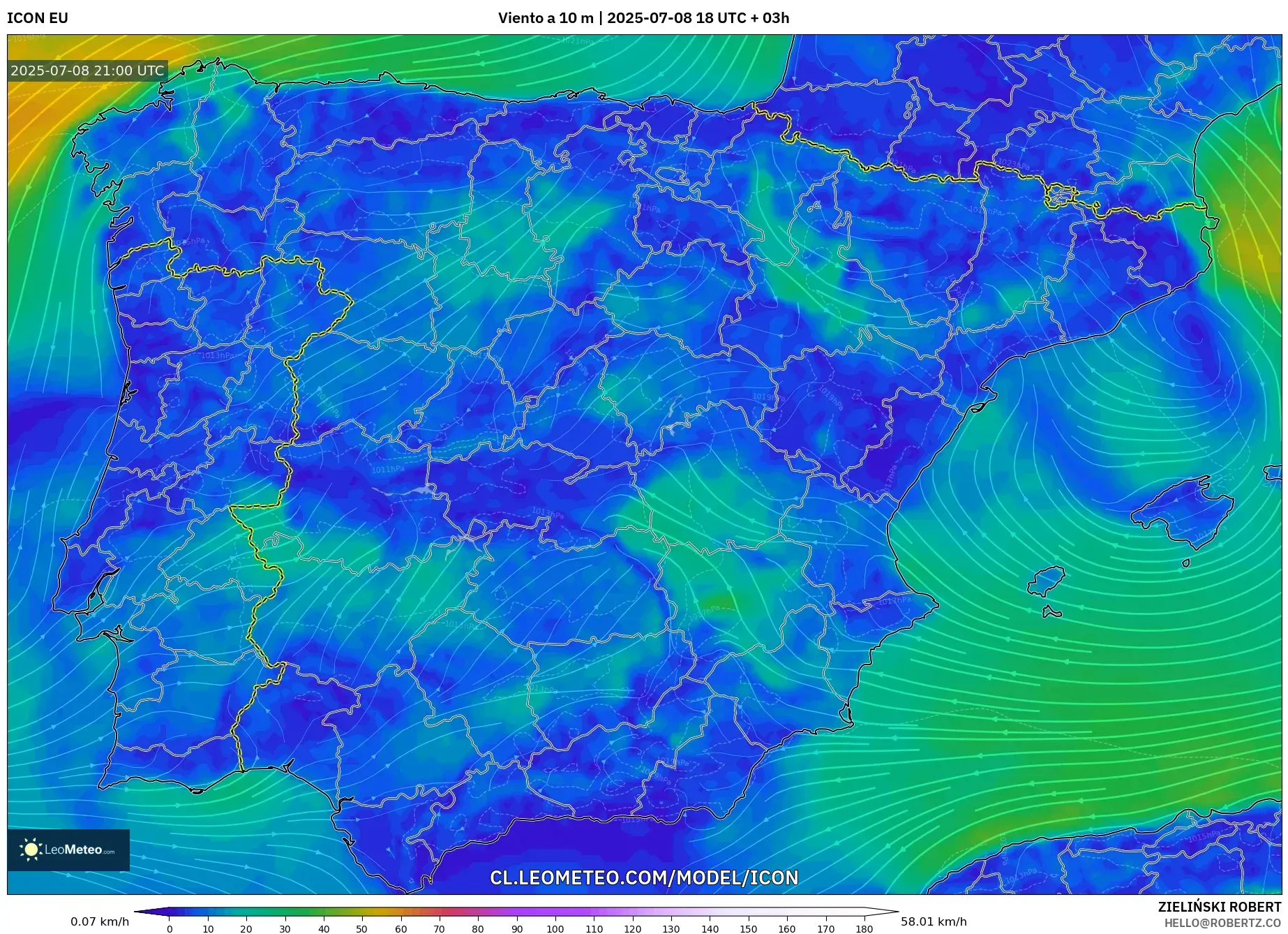 ICON model - España, Viento a 10 m ICON model - España, Viento a 10 m