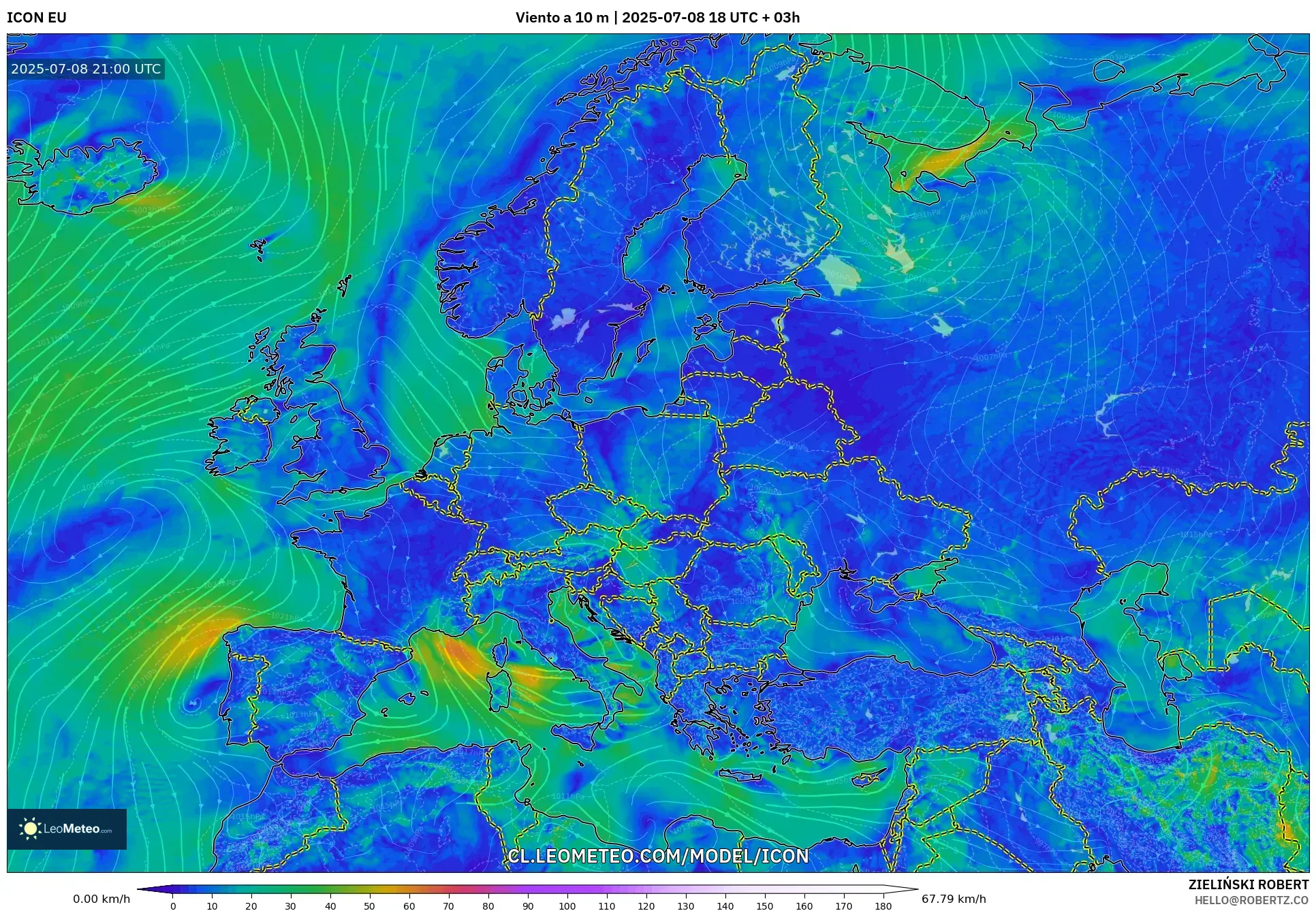 ICON model - Europa, Viento a 10 m ICON model - Europa, Viento a 10 m