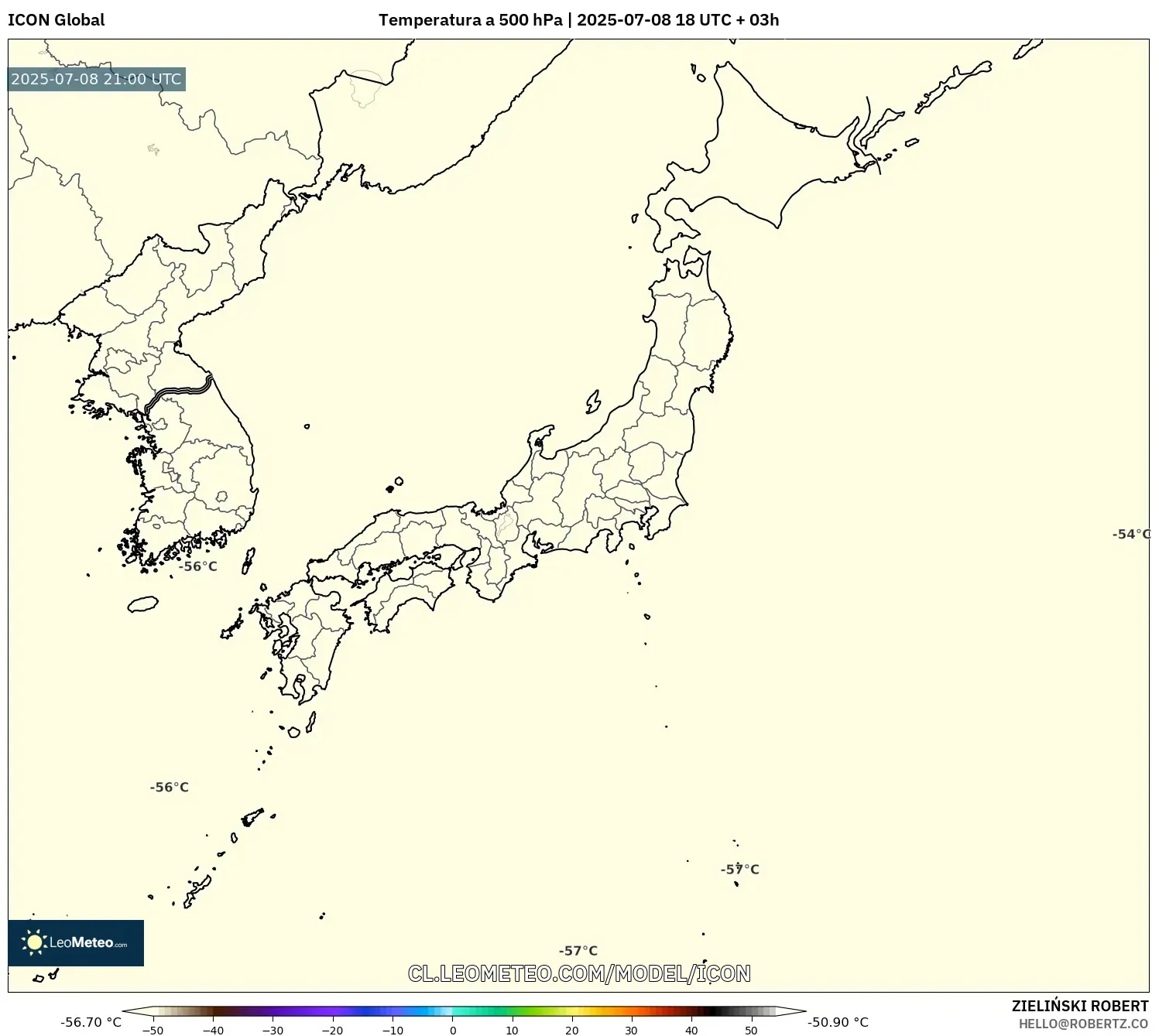 ICON model - Japón, Temperatura a 500 hPa ICON model - Japón, Temperatura a 500 hPa