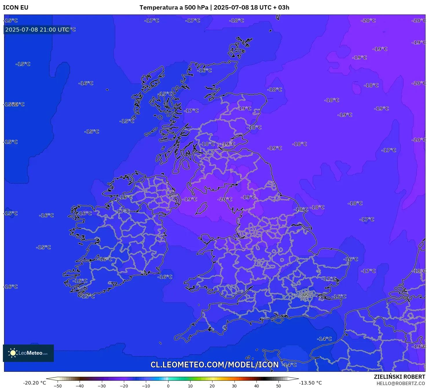 ICON model - Reino Unido, Temperatura a 500 hPa ICON model - Reino Unido, Temperatura a 500 hPa