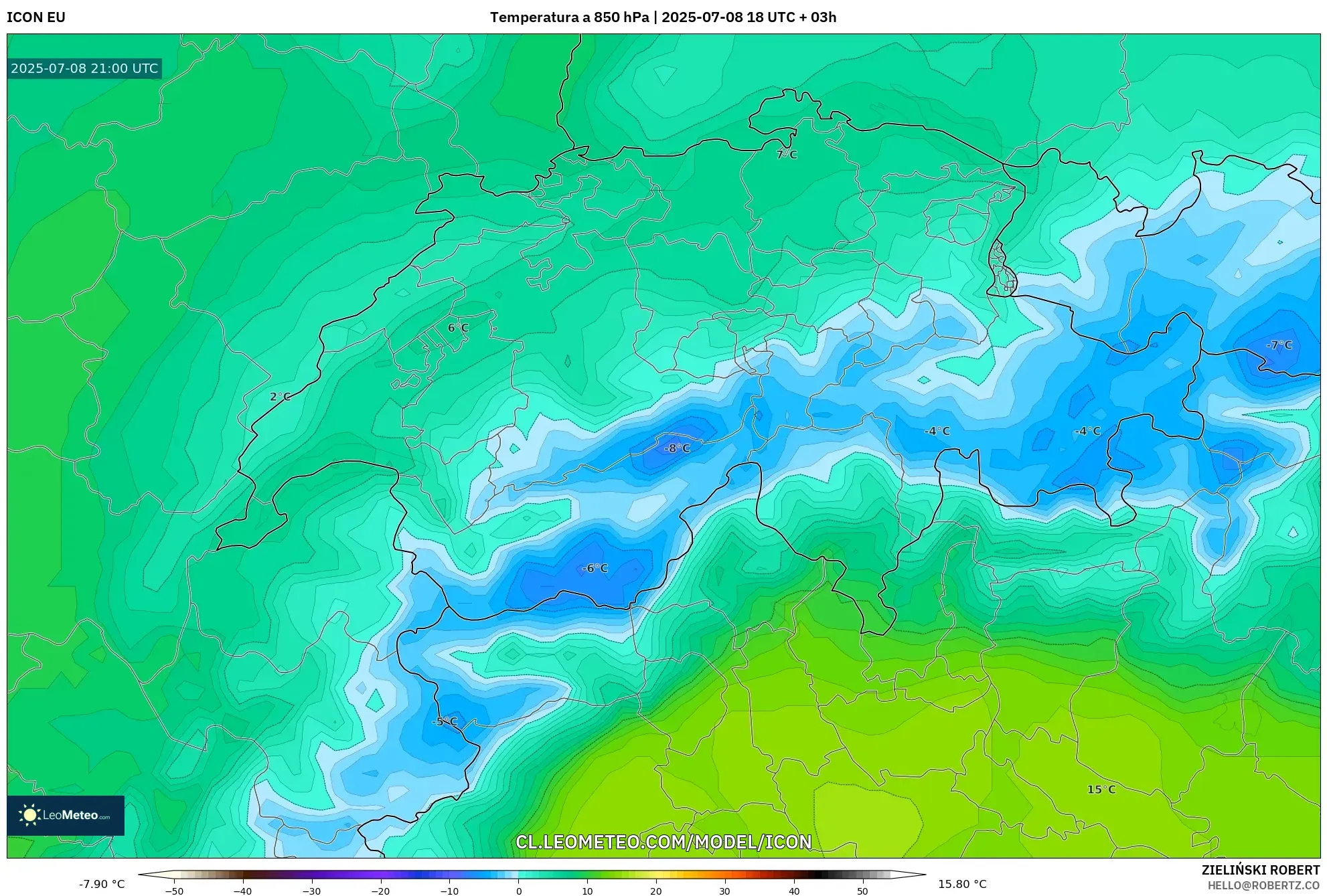 ICON model - Suiza, Temperatura a 850 hPa ICON model - Suiza, Temperatura a 850 hPa