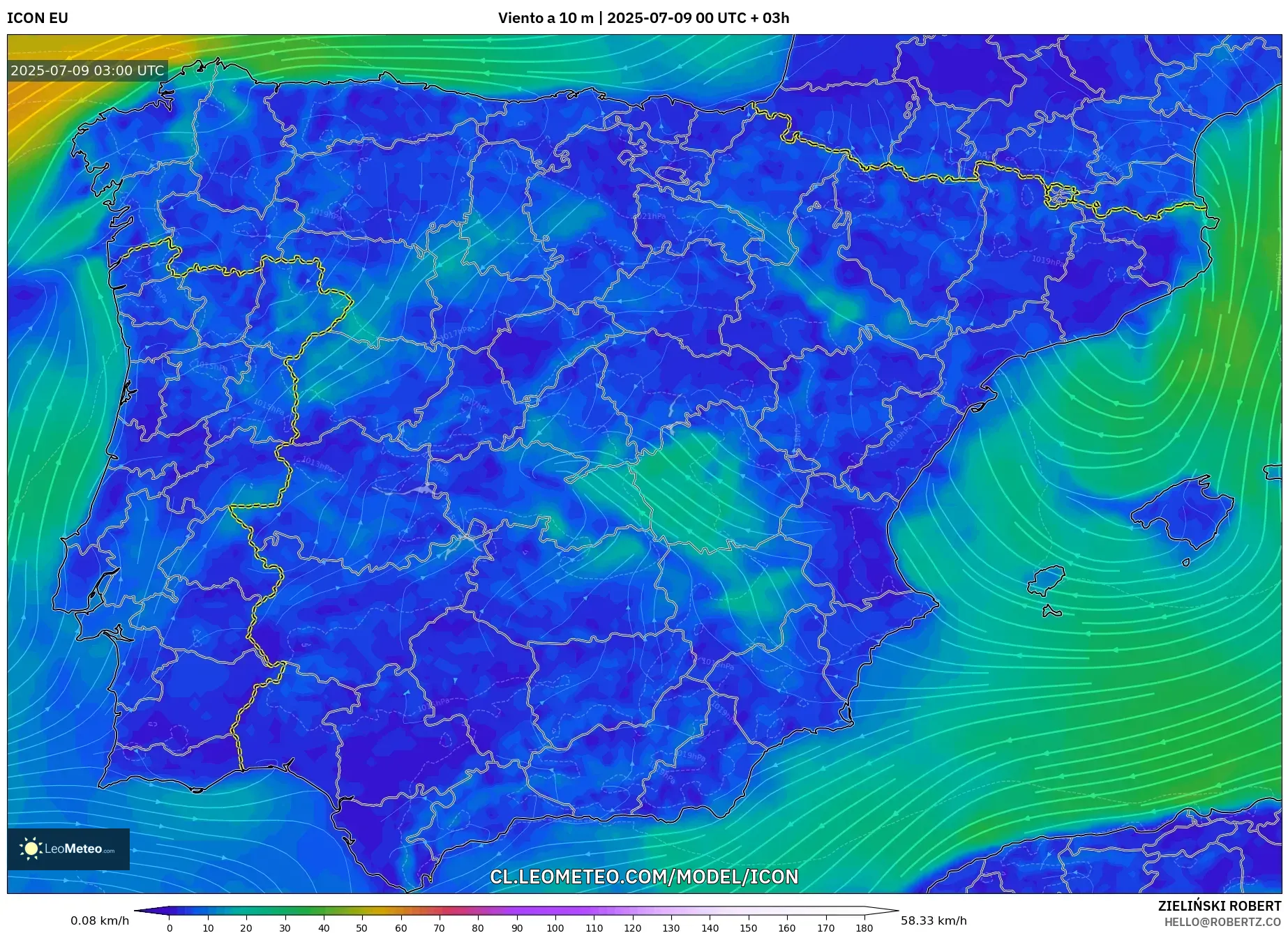 ICON model - España, Viento a 10 m ICON model - España, Viento a 10 m