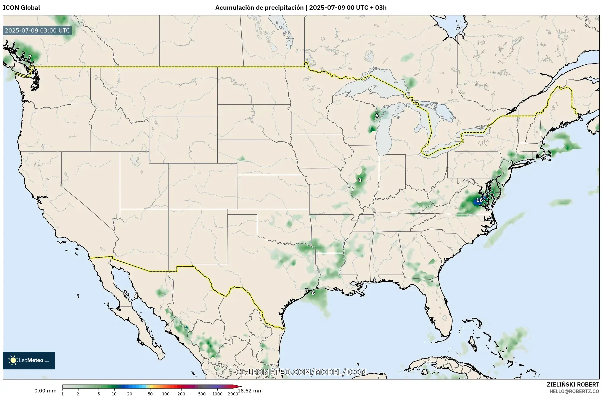 ICON model - Estados Unidos, Acumulación de precipitación ICON model - Estados Unidos, Acumulación de precipitación