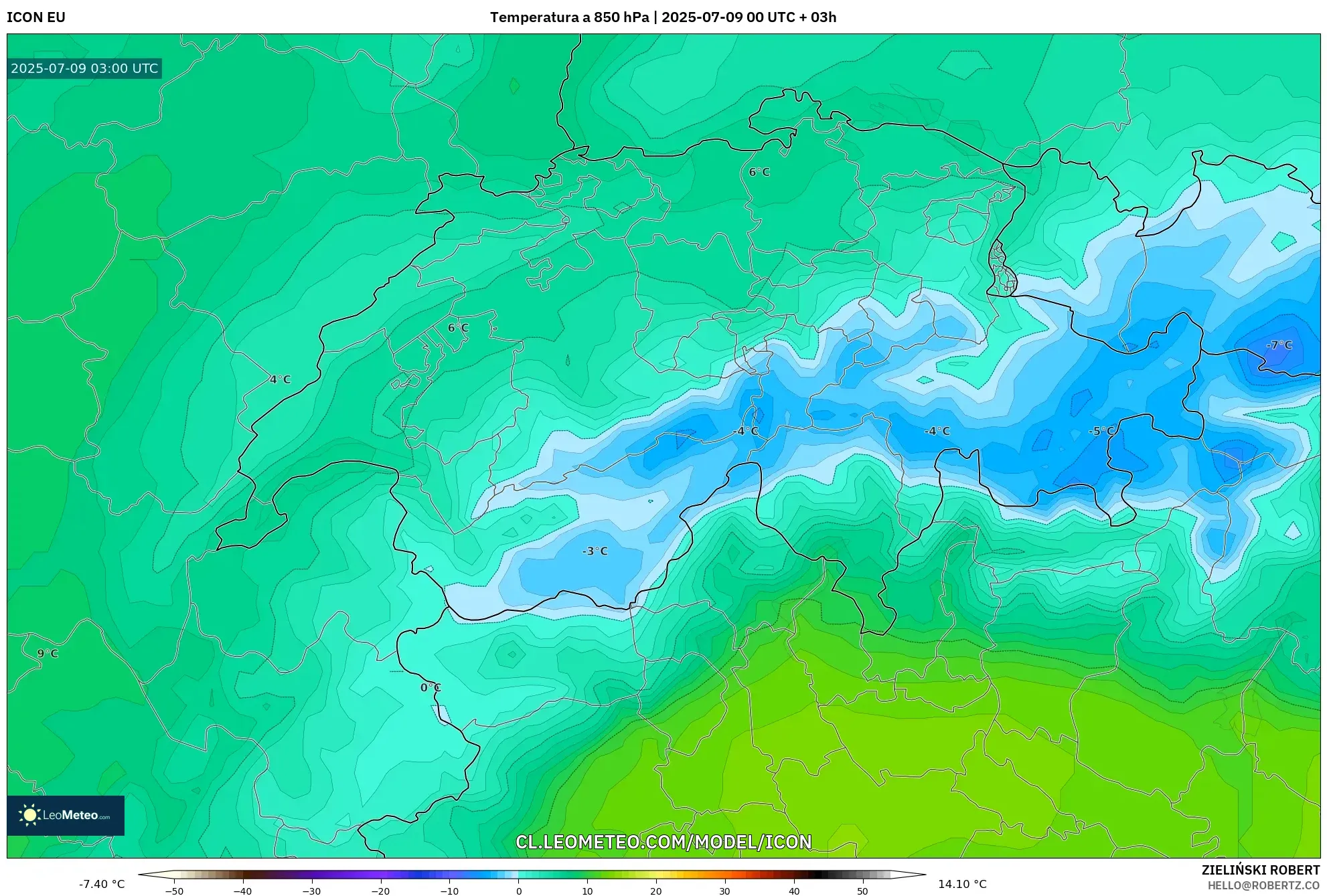 ICON model - Suiza, Temperatura a 850 hPa ICON model - Suiza, Temperatura a 850 hPa