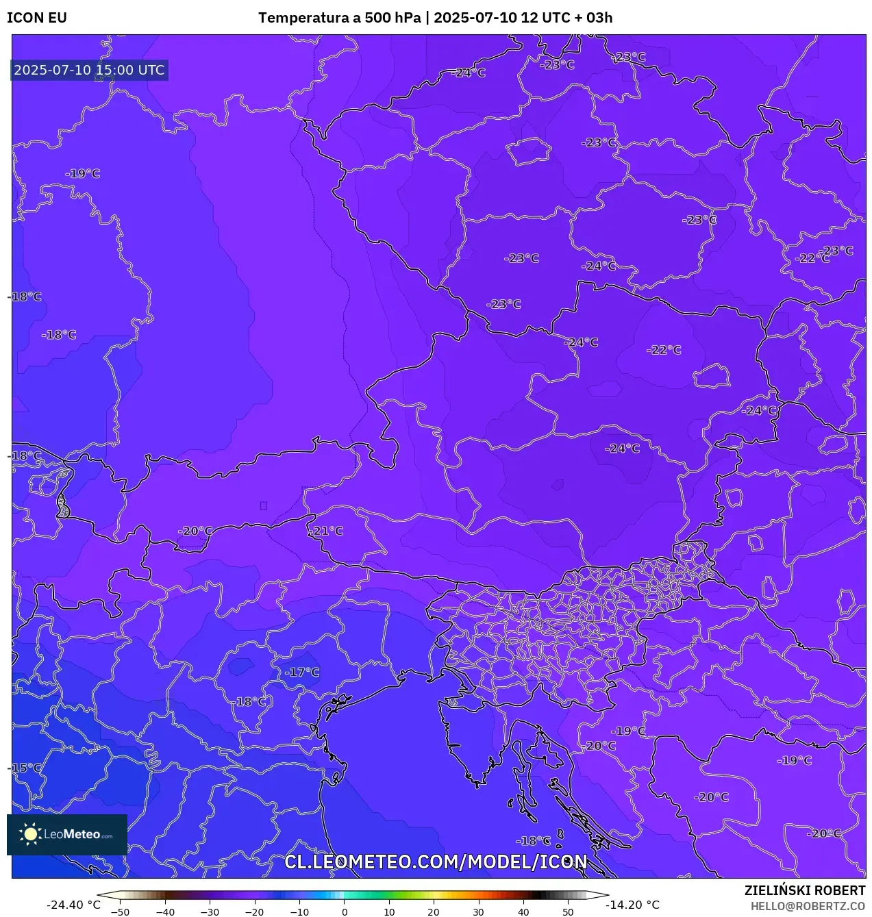 ICON model - Austria, Temperatura a 500 hPa ICON model - Austria, Temperatura a 500 hPa