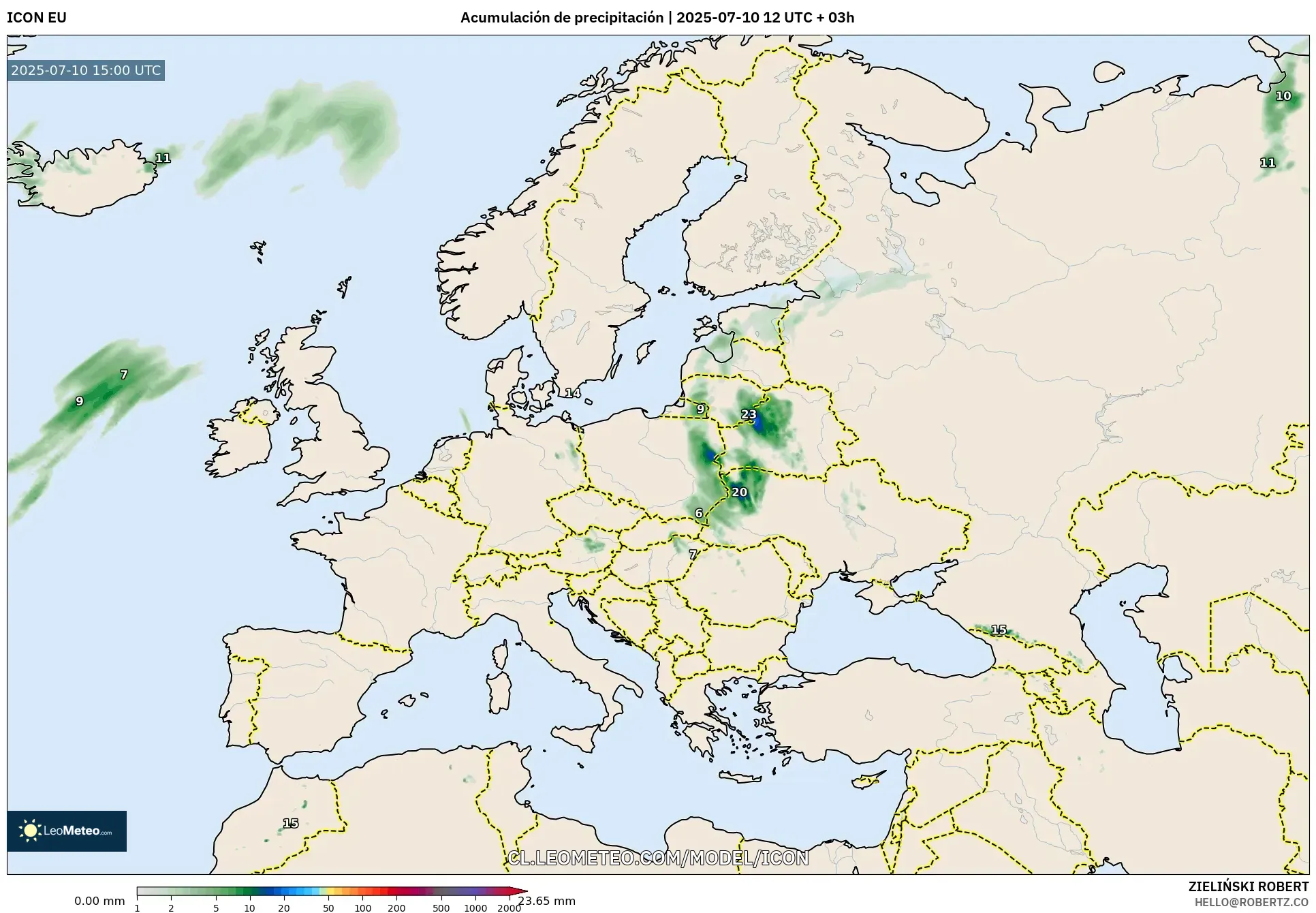ICON model - Europa, Acumulación de precipitación ICON model - Europa, Acumulación de precipitación