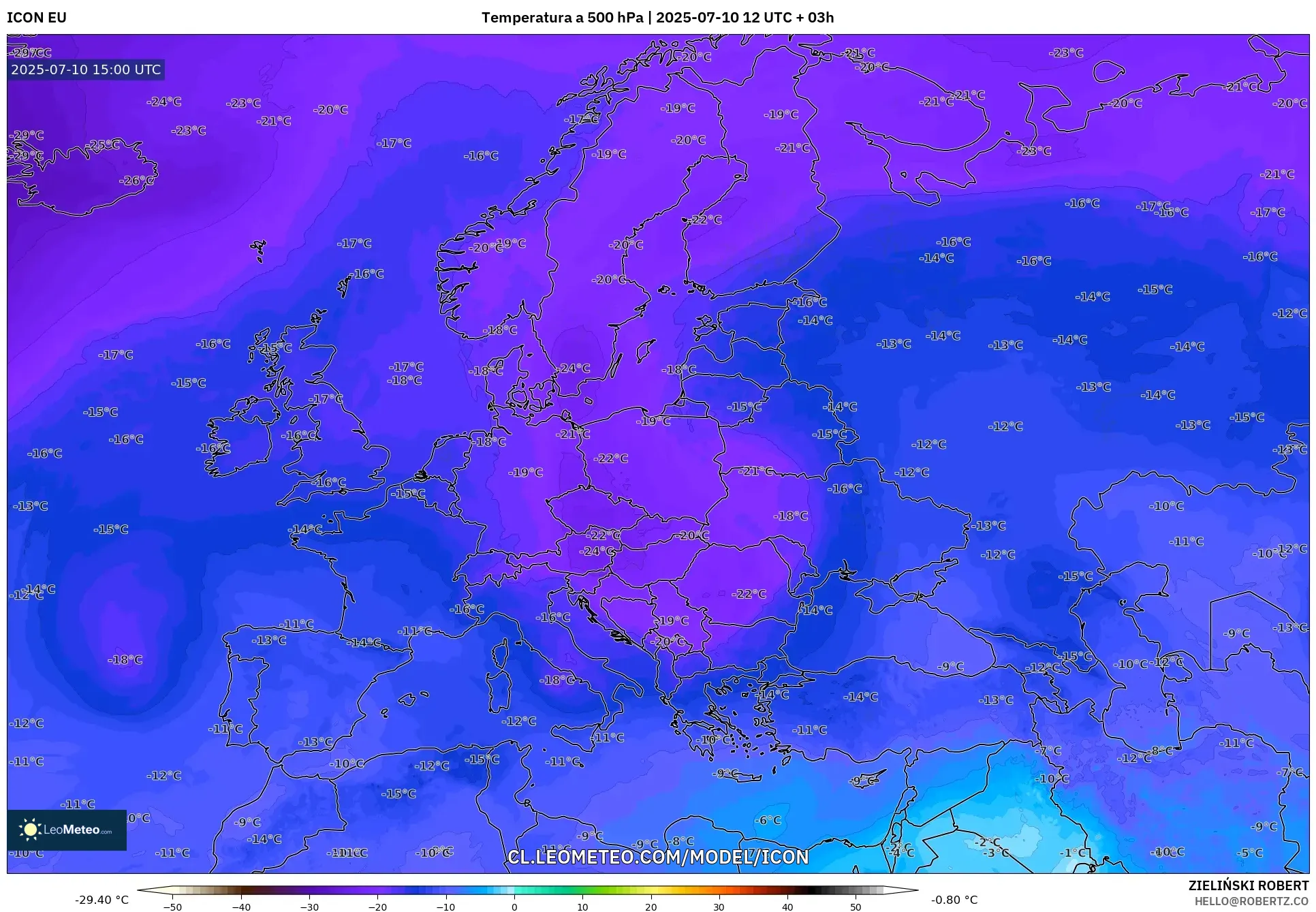 ICON model - Europa, Temperatura a 500 hPa ICON model - Europa, Temperatura a 500 hPa