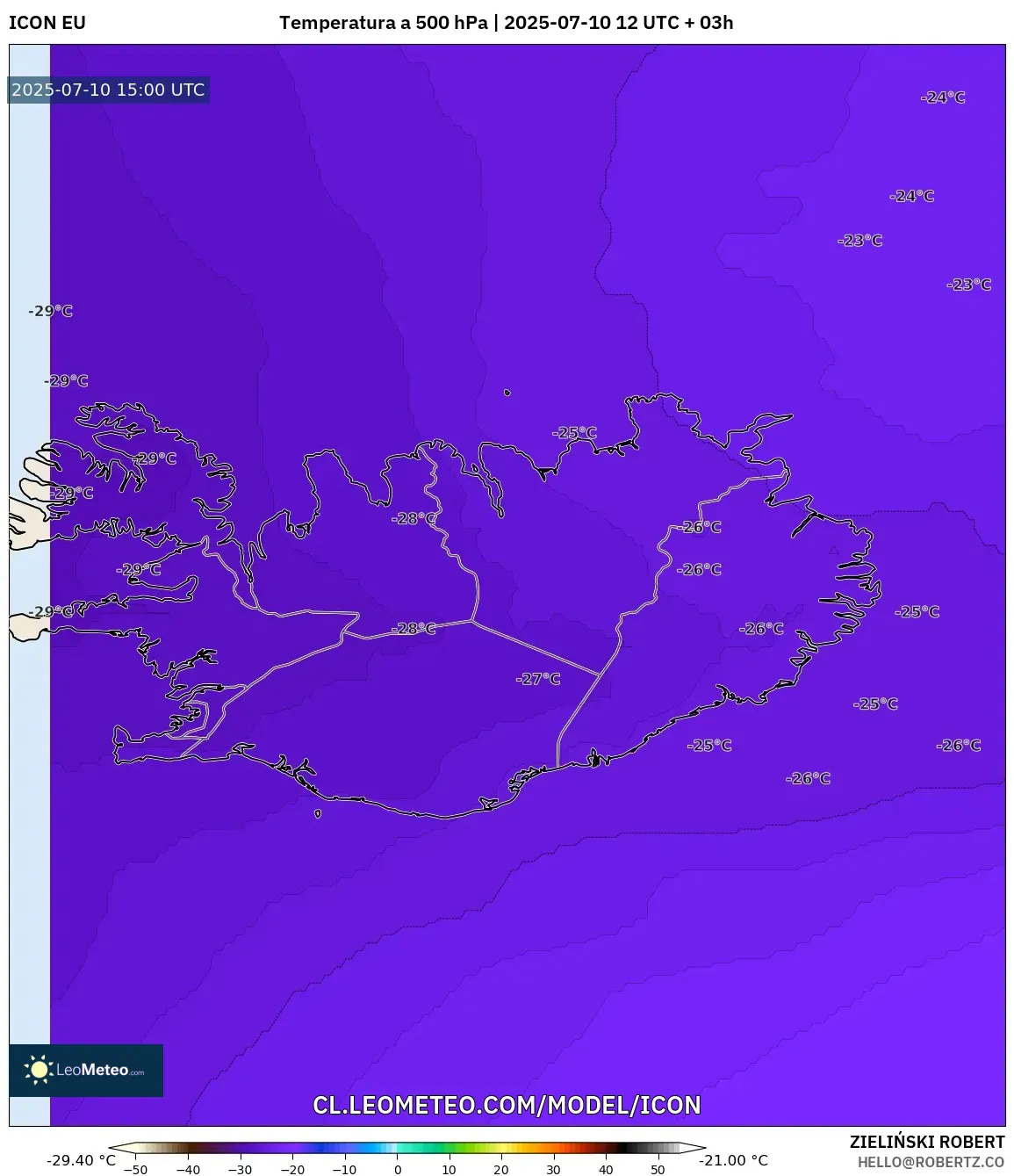 ICON model - Islandia, Temperatura a 500 hPa ICON model - Islandia, Temperatura a 500 hPa