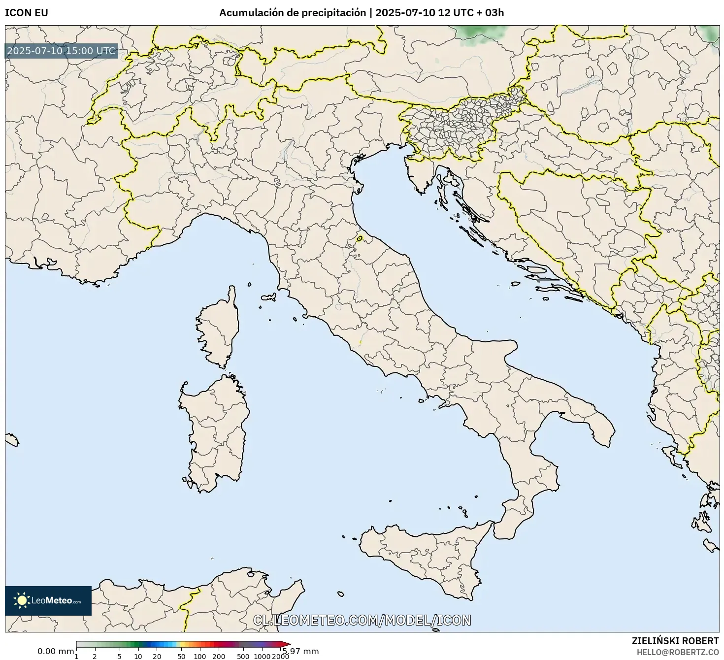 ICON model - Italia, Acumulación de precipitación ICON model - Italia, Acumulación de precipitación