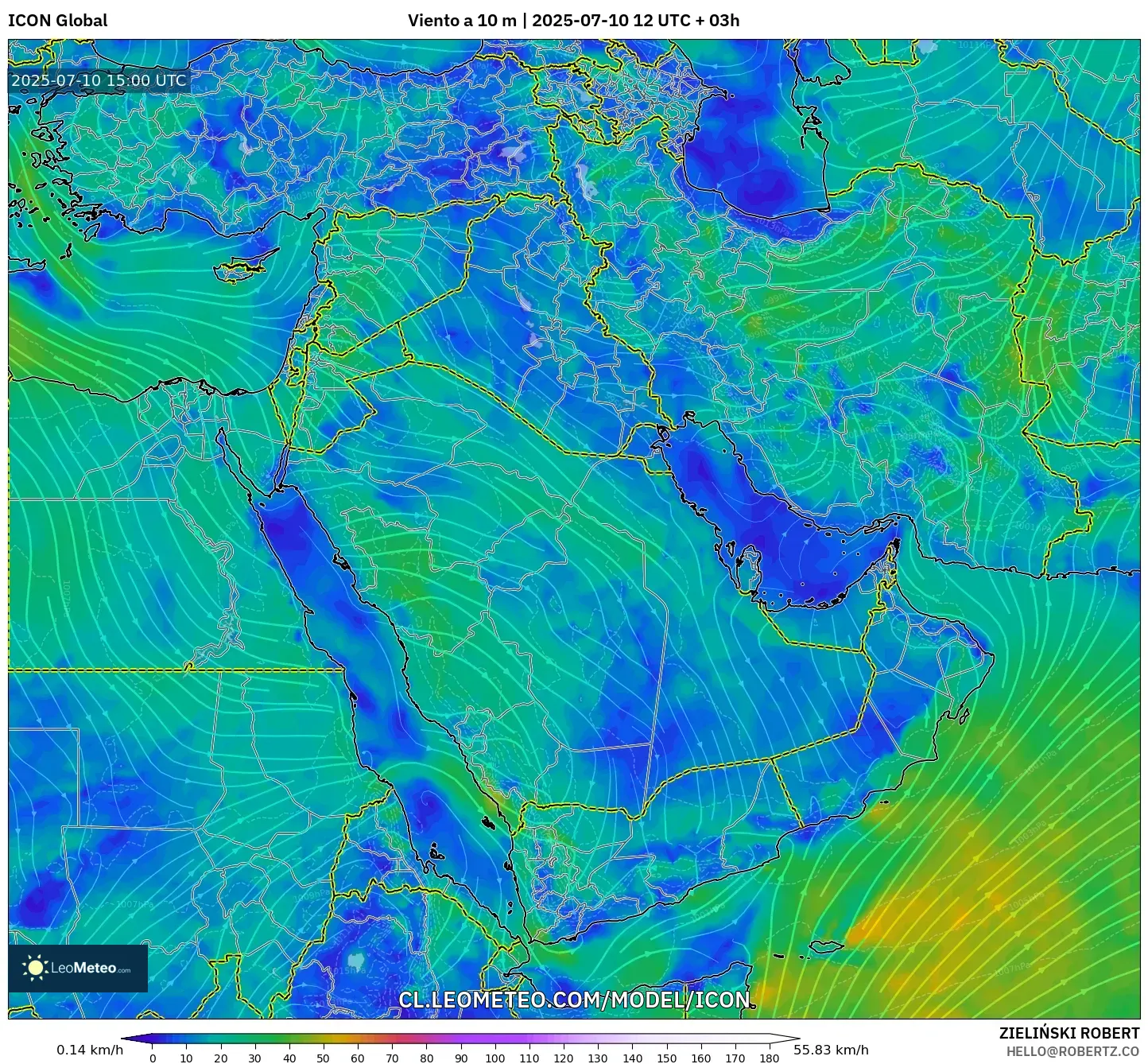 ICON model - Oriente Medio, Viento a 10 m ICON model - Oriente Medio, Viento a 10 m